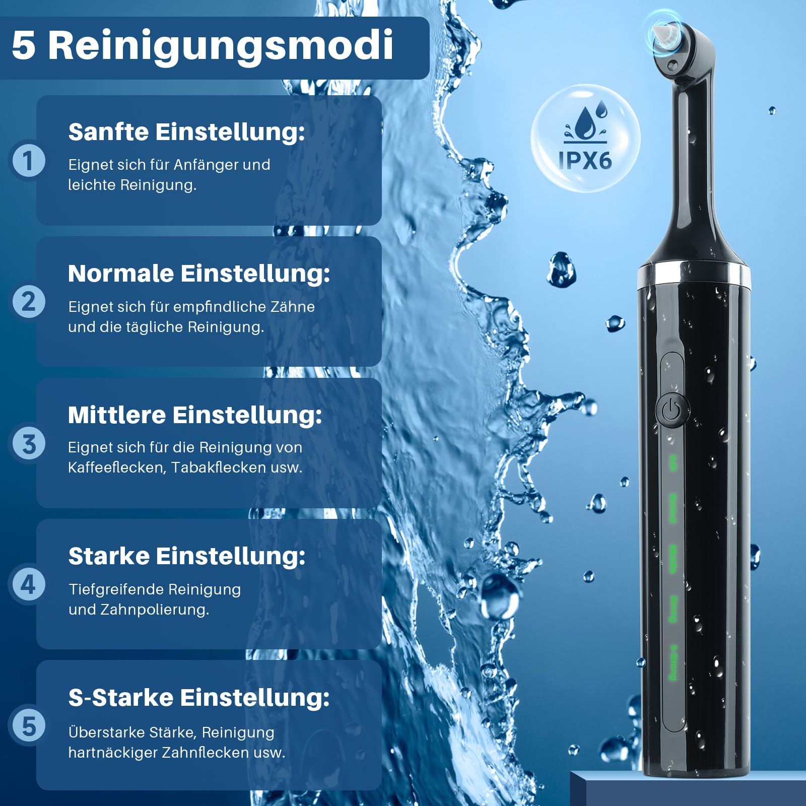 Morfone Set di sbiancamento dei denti, lucidatrice dentale con 5 modalità e 5 teste, set sbiancante per la pulizia dei denti, lucidatura, illuminante, luce LED USB-C IPX6 impermeabile