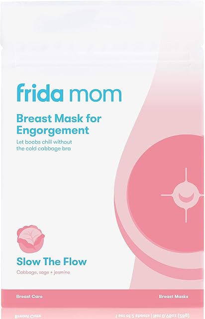 Frida Mom Breast Mask for Engorgement- Made with Cabbage, Jasmine + Sage to Relieve Engorged Boobs + Breastfeeding Weaning- 2 Sheet Masks - No Artificial Fragrances, Phthalates, or Parabens