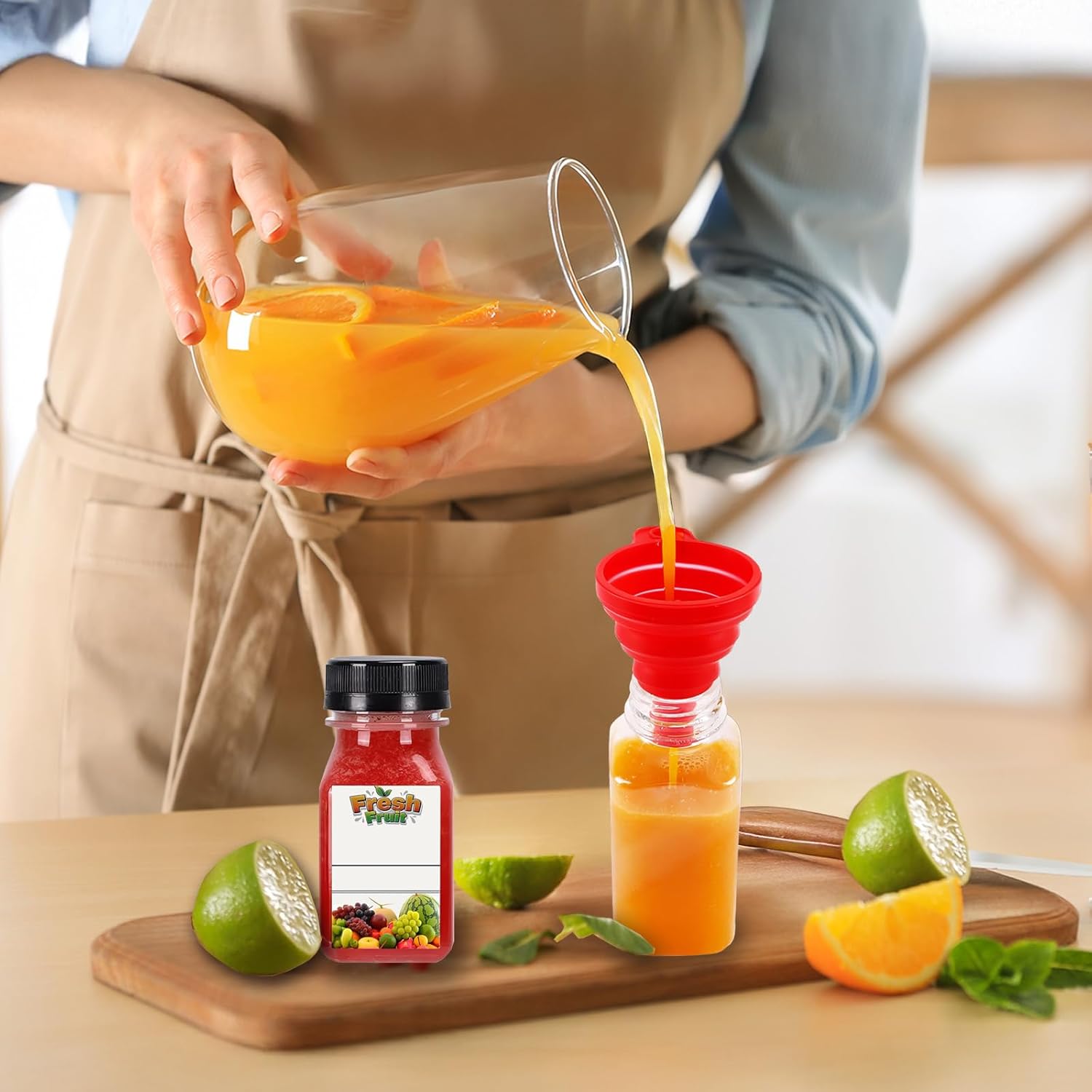 100PCS 4OZ Plastic Juice Bottles with Caps, Clear Shot Bottles Reusable Containers with Labels, Funnel and Brush,Suitable for Juice Milk, Tea, Drinking, Smoothie, and Other Beverages (100, 4, ounces) - Image 3