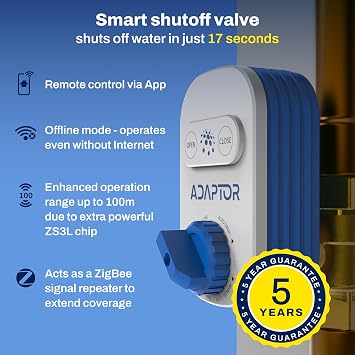 Smart Zigbee 3.0 Water Shut Off Valve 3/4 | Automatic Shut Off Valve for Leak Detection Sensors, Tuya Smart Compatible, Requires Zigbee Hub & Sensors | IP55 Waterproof, Built-in Capacitor