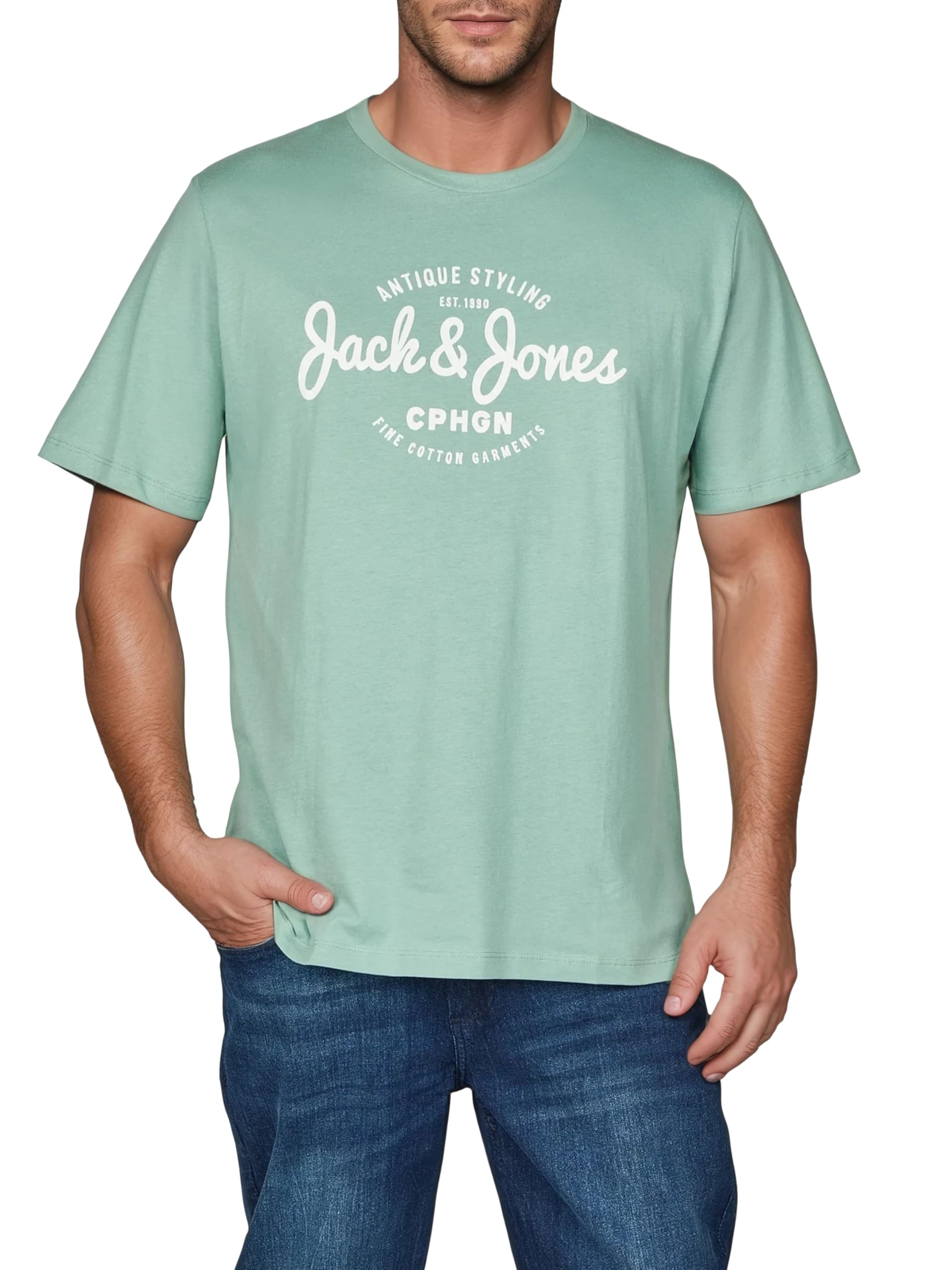 JACK & JONES JJLINO Camiseta, Paquete de 4 Unidades, Cuello Redondo, Manga Corta, Corte Regular, Estampado de Verano, 100% algodón