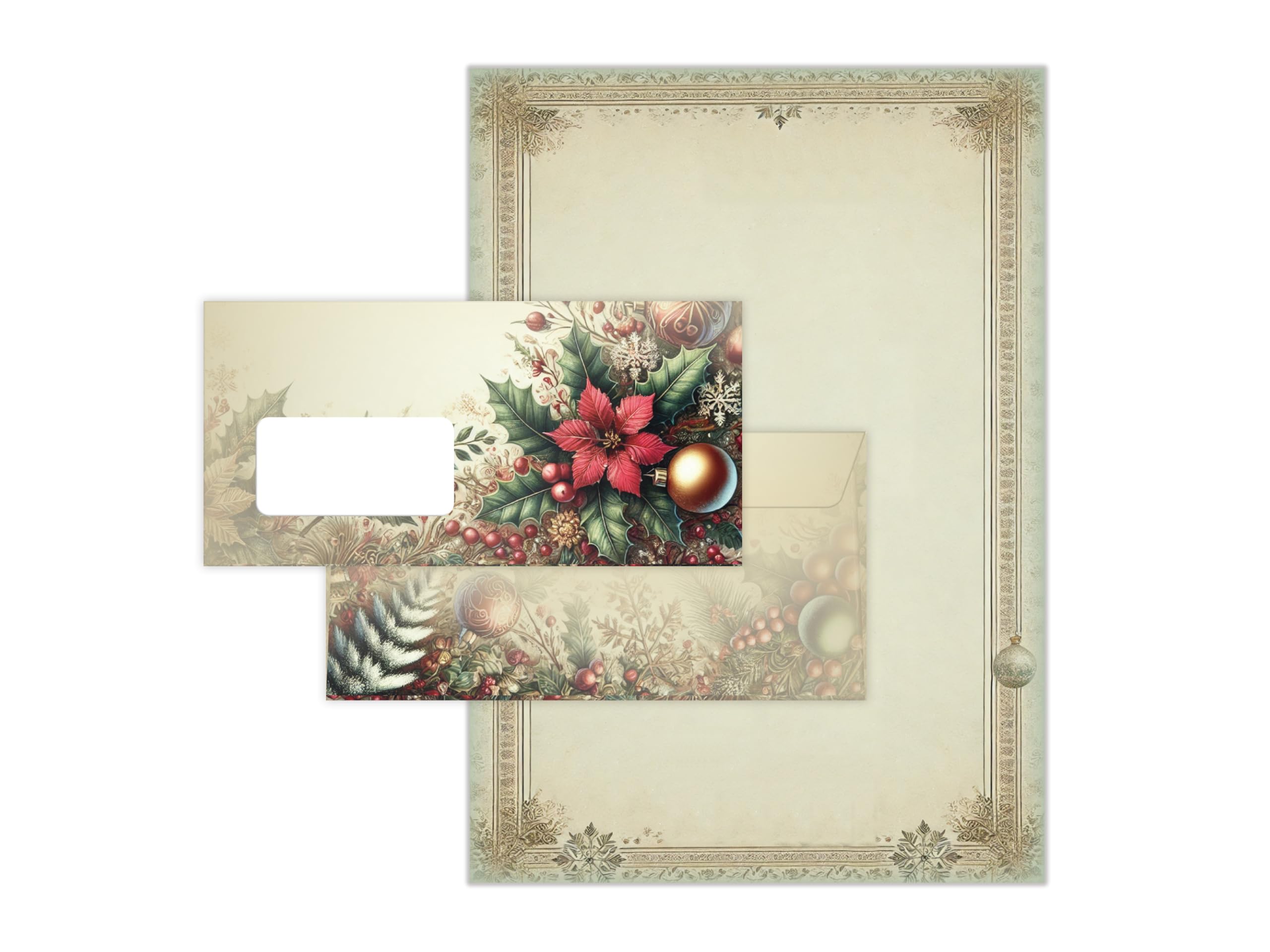 Briefpapier Weihnachten Weihnachtsbriefpapier mit Umschlag Umschlägen mit Fenster Weihnachtspapier A4 für Kunden (250 Blätter + 250 Umschläge)