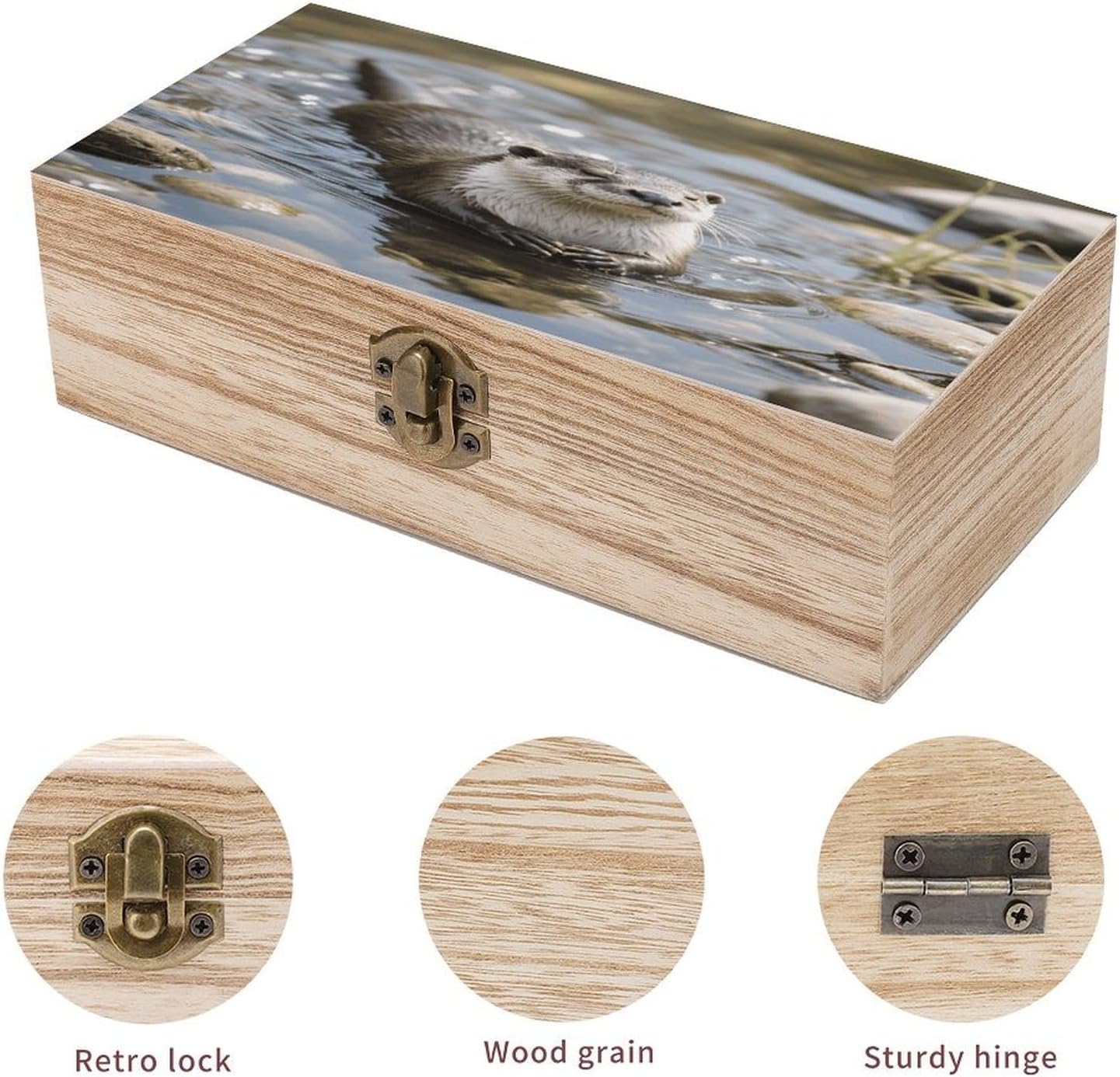 Cute Otter Wooden Storage Box Vintage Jewelry Box image 3