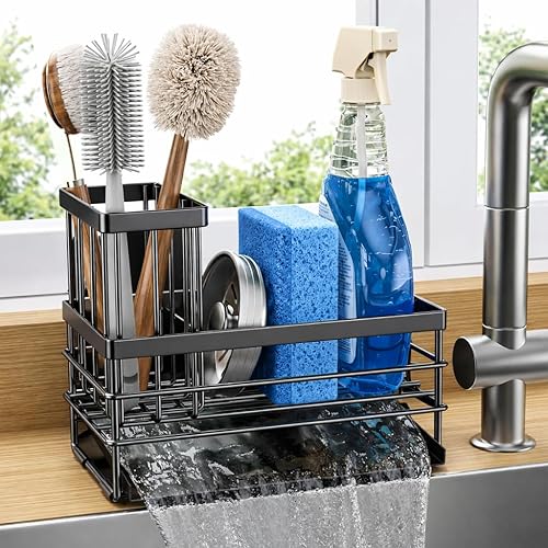 Cisily Sink Caddy Sponge Holder for Kitchen with Brush Holder