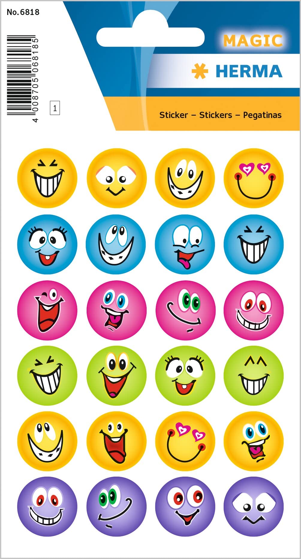 HERMA 6818 Faces Glitter Foil Foil Permanent Stickers 1 Sheet / 24 Stickers
