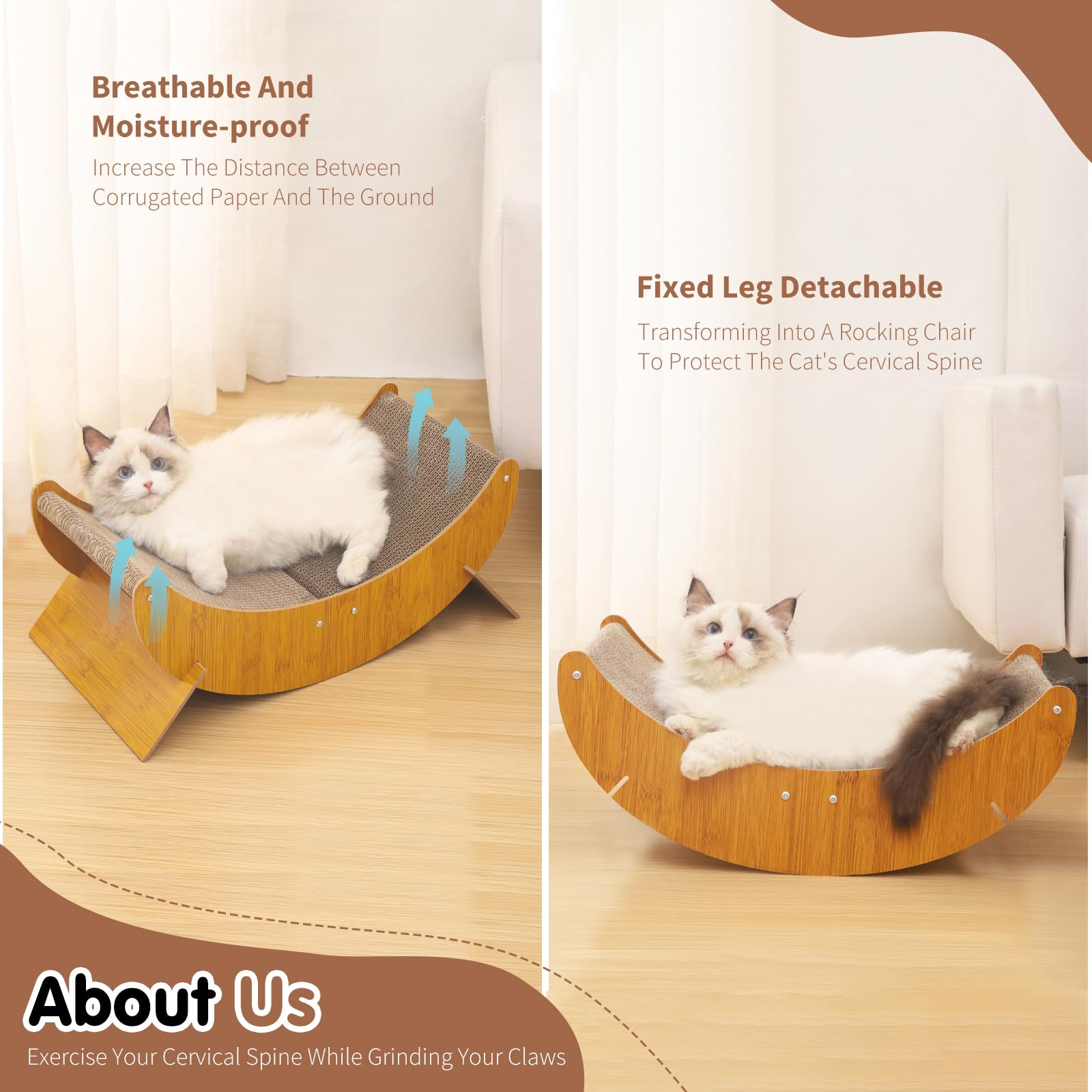 PETCUTE Tiragraffi in Cartone per Gatti,2 in 1 Sedia a Dondolo per Gatti e Letto per Dormire,Robusto Mobile in Legno per Animali Domestici, Multiuso,Grande Tiragraffi per Gatti con Piedini Rimovibili