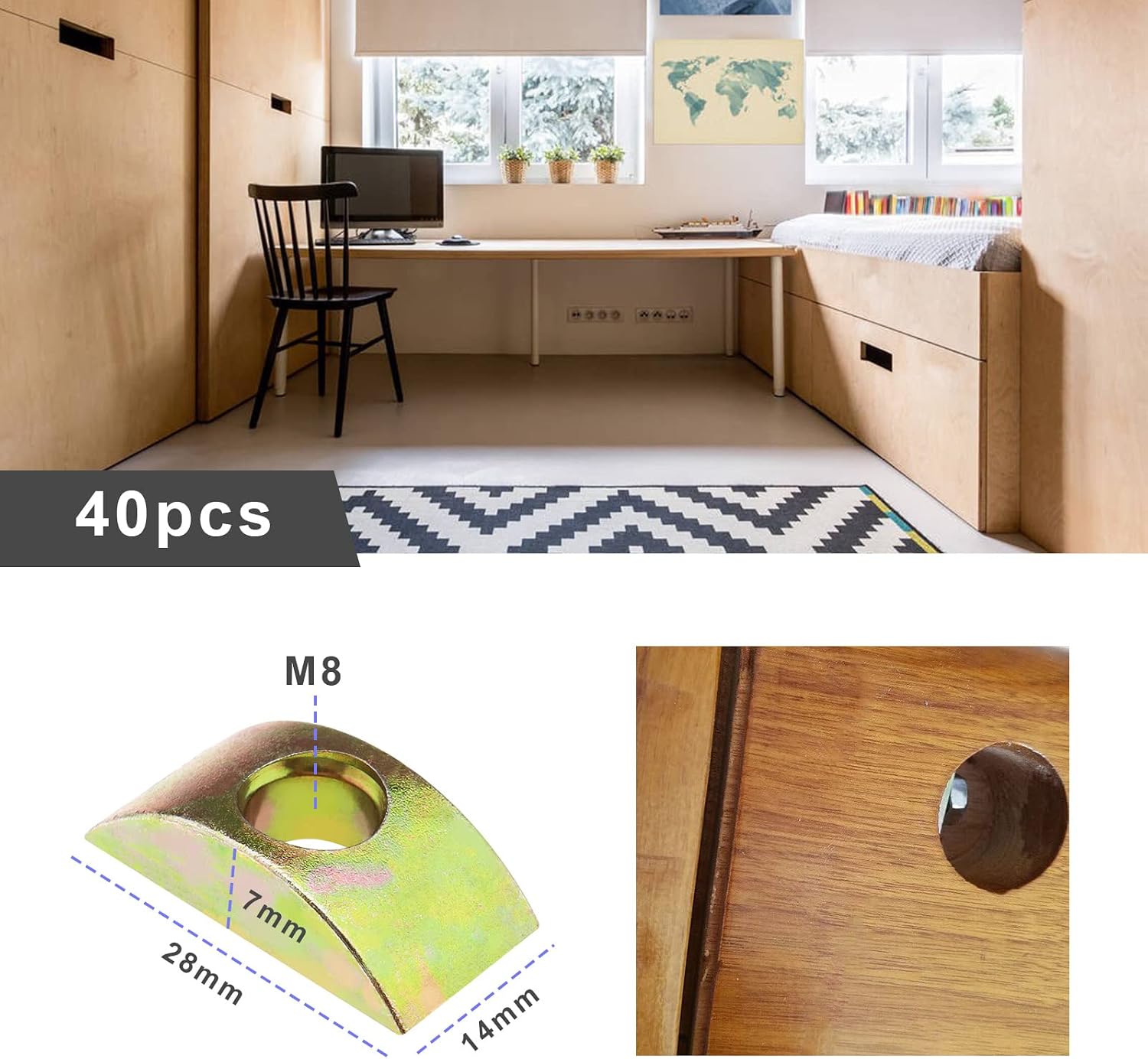 YINETTECH 40PCS Half Moon Nuts Furniture Connector Nuts Spacer Washer for Connect Furniture Bed Frame Wardrobe Cabinet Table Bunk Bed 8mm Hole Diameter - Image 4