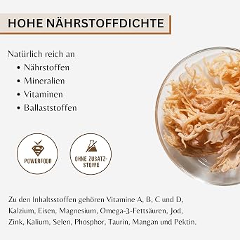 Irish Moss Sea Moss Carrageenan Moss (Wild Collection Vegan Raw) Carrageenan Algae Vegetable Gelatin Emulsifier Thickener Algae Salad Irish Moss White Colourless Sea Moss PureRaw 50 g