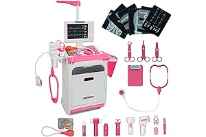 Pink Doctor Kit for Toddlers 3-5, Pretend Doctor Play Set with Cart,...