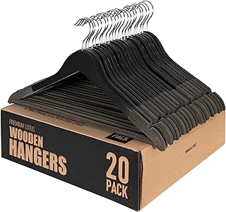 Black Wooden Hangers 20 Pack – Luxury Non-Slip Clothes Hangers for Suits, Pants & Coats – Velvet Bar & 360° Hook – Durable Wooden Coat Hangers for Men & Women- Heavy-Duty for Business & Homes SAMSARC