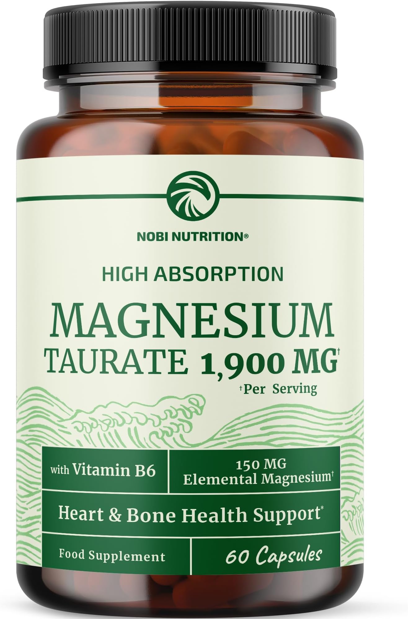 Magnesium Taurate 1900MG, Heart Health & Nervous System Support, 60 Ct
