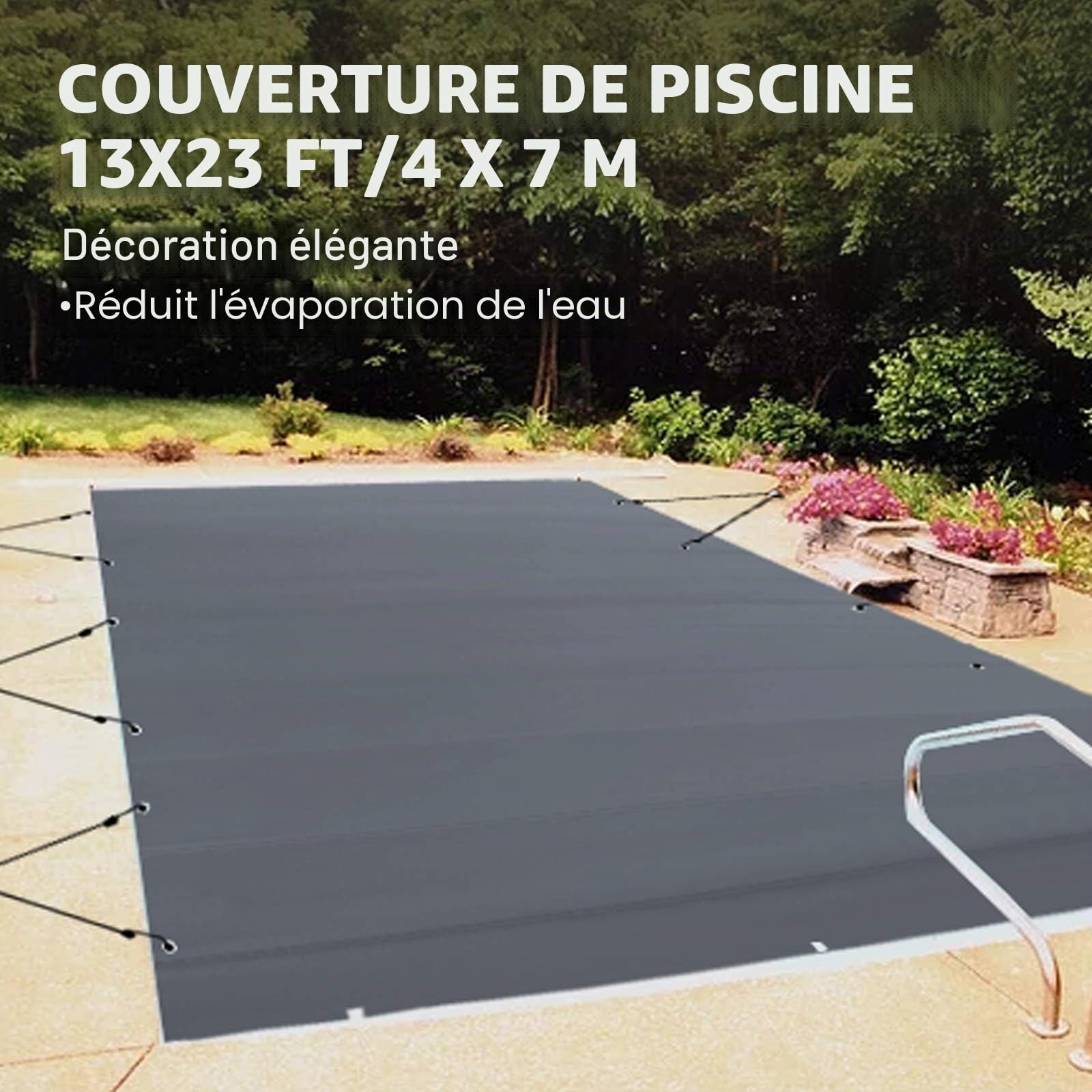 VEVOR Bâche à Bulle Piscine Hivernage, Anthracite en PVC 650-680 g/m² Couverture Solaire Piscine Rectangulaire, 4 x 7 m Maille Serrée pour Piscines dans la Maison, Le Jardin, l'Hôtel, l'Ingénierie