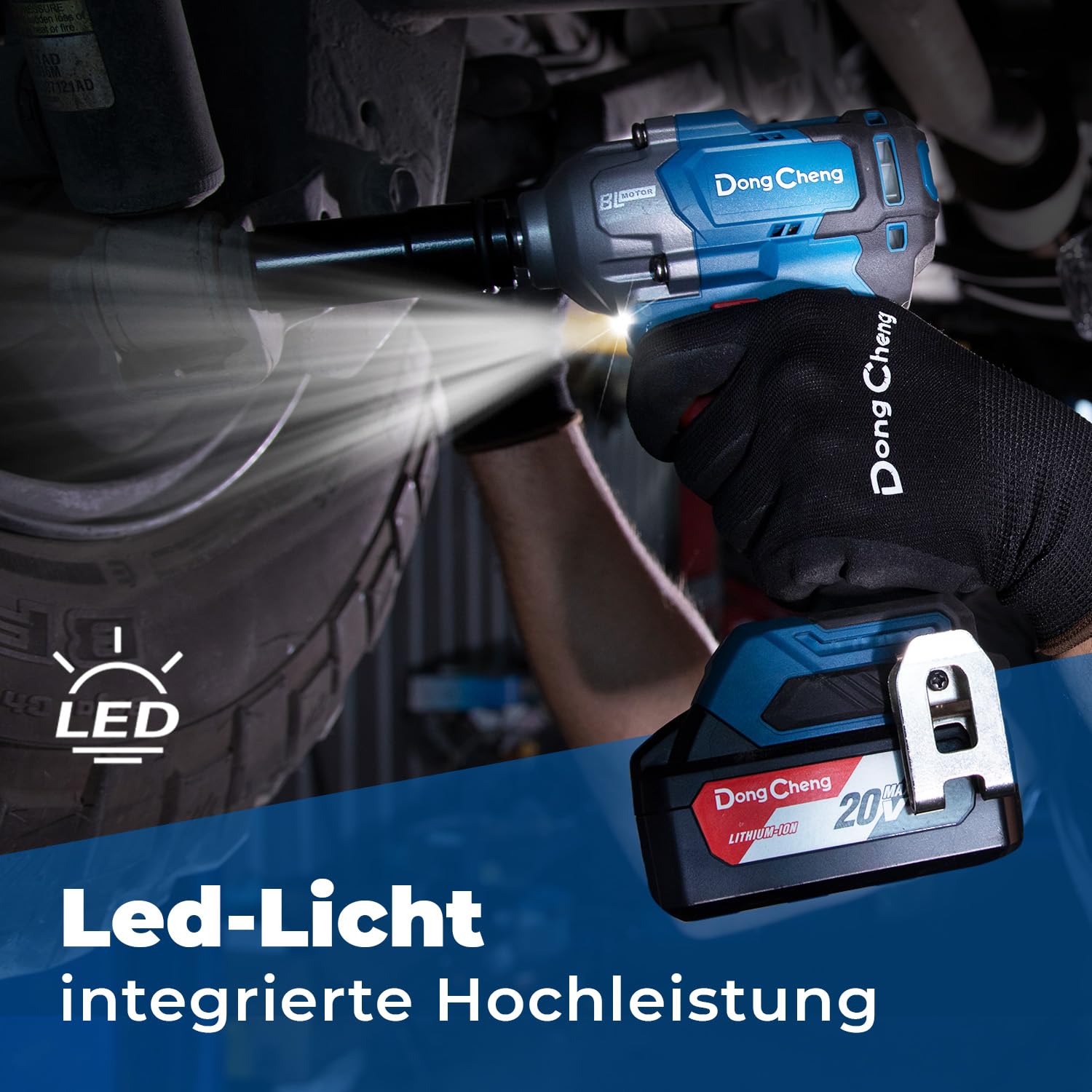 Dong Cheng Akku-Schlagschrauber 20V, 1/2"-Aufnahme, 682 Nm Drehmoment, Bürstenloser Akku Drehschlagschrauber, 3 Leistungsstufen, inkl 4,0Ah Akku/Ladegerät im Koffer