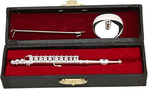 Miniatura 6 de Modelo de flauta miniatura de cobre con soporte y estuche, mini instrumento musical réplica modelo de casa de muñecas, decoración del hogar de 4.3