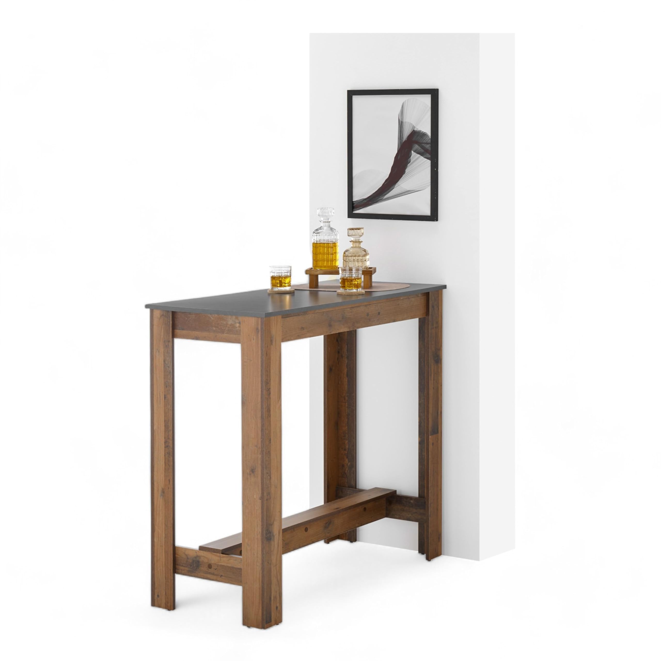 Table De Bar Design En Bois Aspect Chêne - 108x103x50 Cm Avec étagère Latérale - Pour Cuisine, Salon, Séparateur D'espace