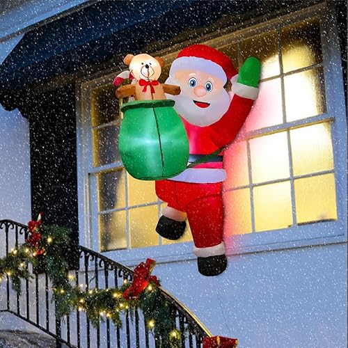 BLOWOUT FUN Papá Noel inflable colgante de Navidad de 3.4 pies con bolsa de regalo, Papá Noel escalador inflable con LED integrado para fiesta de