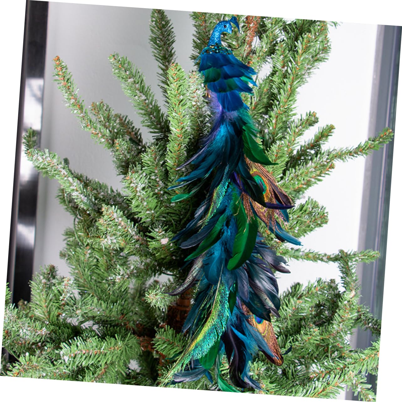 2stücke Künstliche Pfauenvögel Clip Ornamente Für Weihnachtsbaum Glitzernde Dekoration Für Weihnachten Vogelaufsätze Für Festliche Anlässe