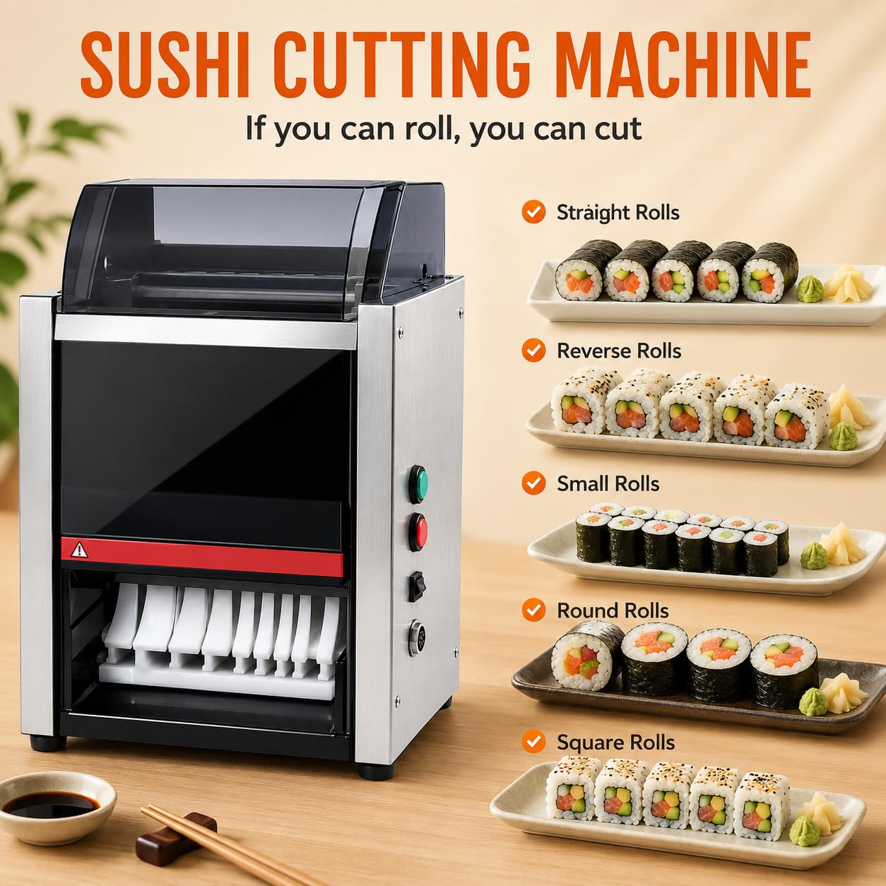 Sushi Rollschneidemaschine, Automatisches Sushi-Zubereitungswerkzeug mit Edelstahlklinge für Buffets und Bankette, ideal für einfache Sushi-Herstellung