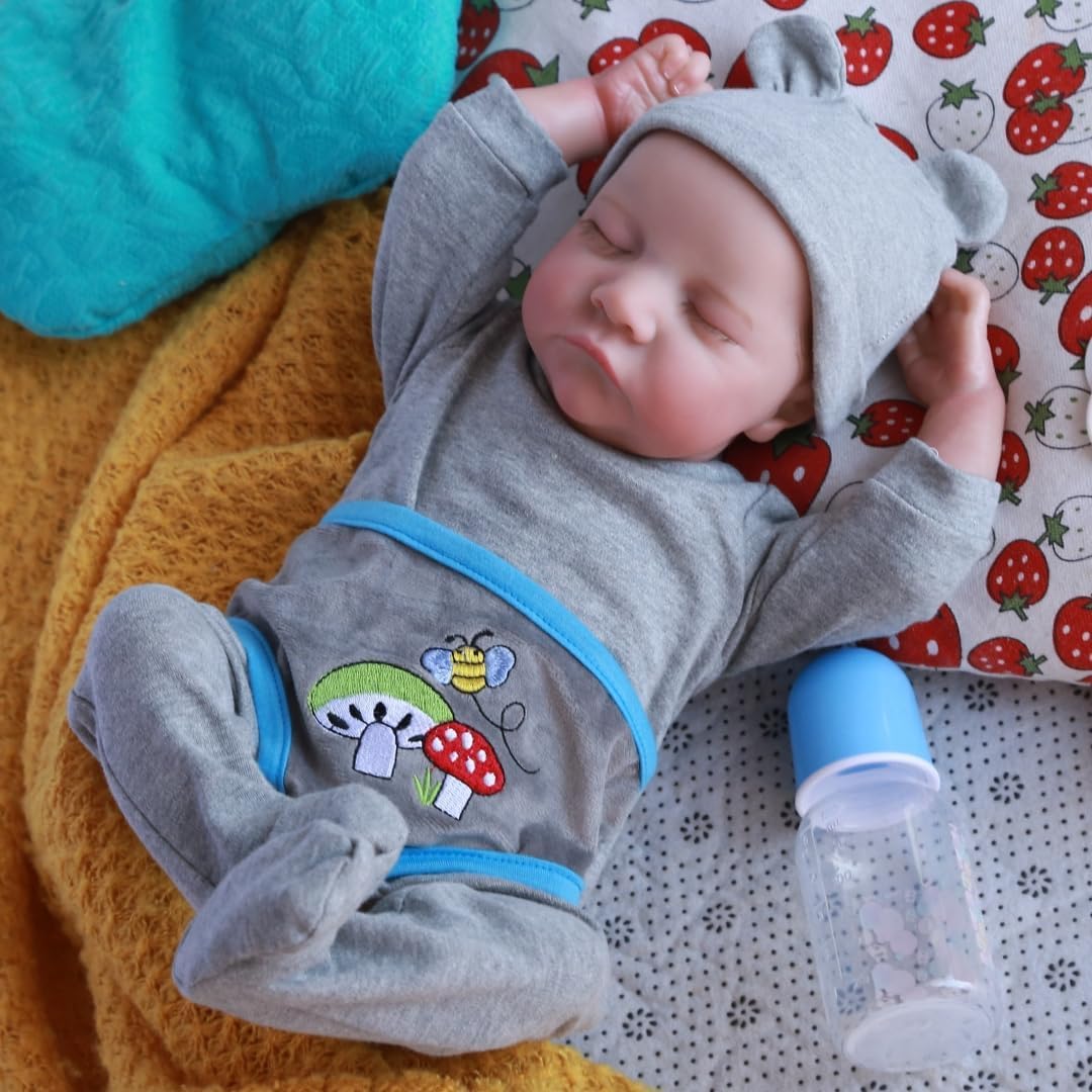 Bambole Reborn in Silicone Morbido 17 Pollici 48cm Realistica Bambole Che Sembra Vera Maschio Neonato con Gli Occhi Chiusi Bambino Ragazzo