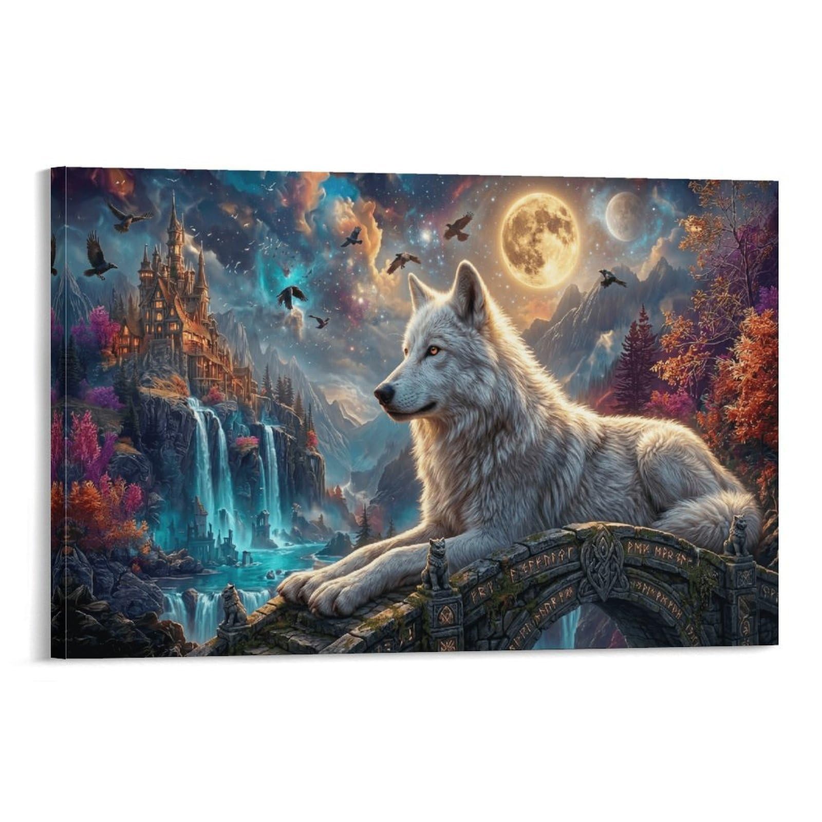 XPASHIQWC Wolf Wall Decor Poster Moonlit Castle Giclee Canvas Prints Modern Canvas Wall Art Picture Wall Hanging for Office Gym Living Room Decor 24x36inch(60x90cm)