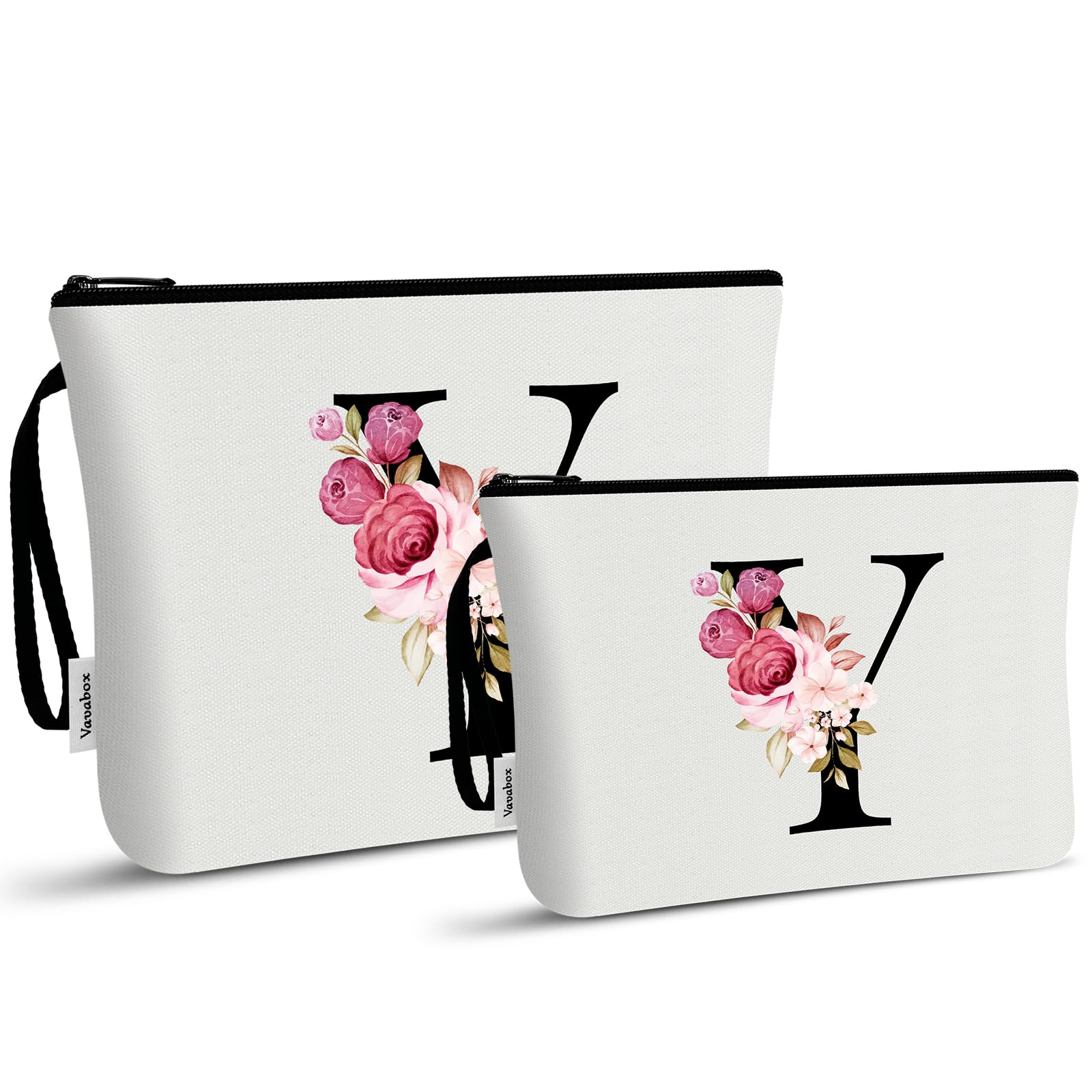 Vavabox A-Z Personalized Makeup Bag, Birthday Gifts for Women Mom, Gifts for Best Friend, Bride Bridesmaid Cosmetic bag (Y, 03-White Set)