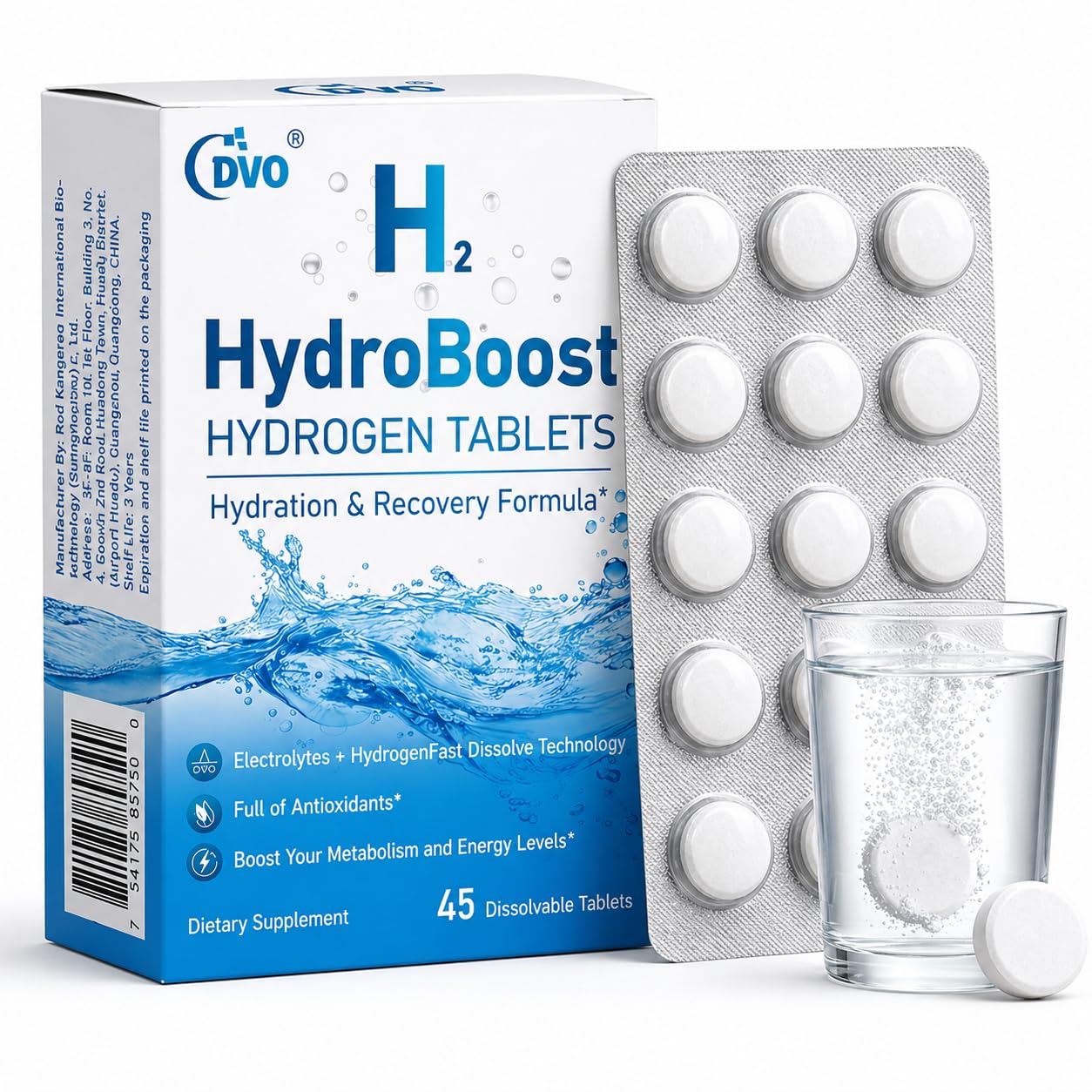H2 Hydrogen Water Tablets – Electrolytes & Magnesium Supplement, Fast Dissolve Hydration with Molecular Hydrogen, Antioxidants, Energy & Recovery Support – Sugar-Free, Vegan