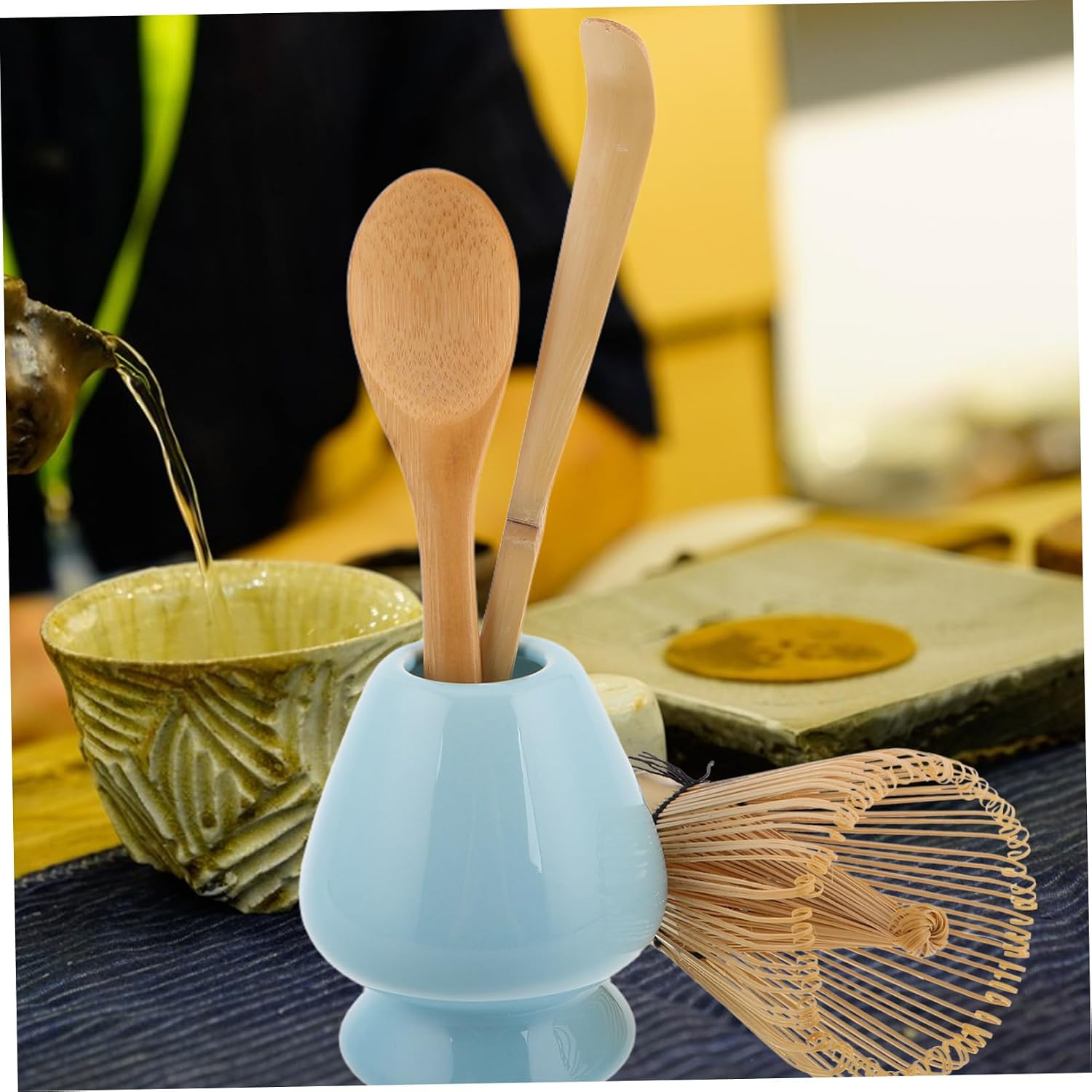 Ciieeo 1set Matcha Whisk Set Complete Kit Traditional Tea Scoop Whisk Holder and Multi-functional Tools for Japanese Matcha Ceremony