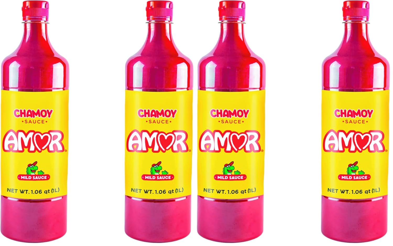 Amor Chamoy Sauce | Bittersweet flavor | 2,500 Scoville level Enjoy it with fruits, veggies, snacks, and drinks | Kosher | 33 fl oz bottle (Pack of 4)