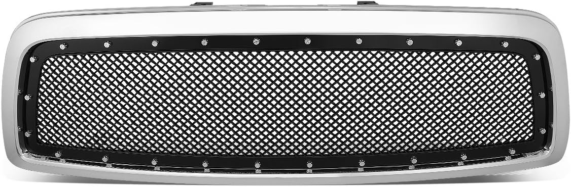 DNA Motoring GRL-DRAM09SCRE-CHBK Rivet Style Mesh Front Bumper Grille [For 09-12 Ram 1500]
