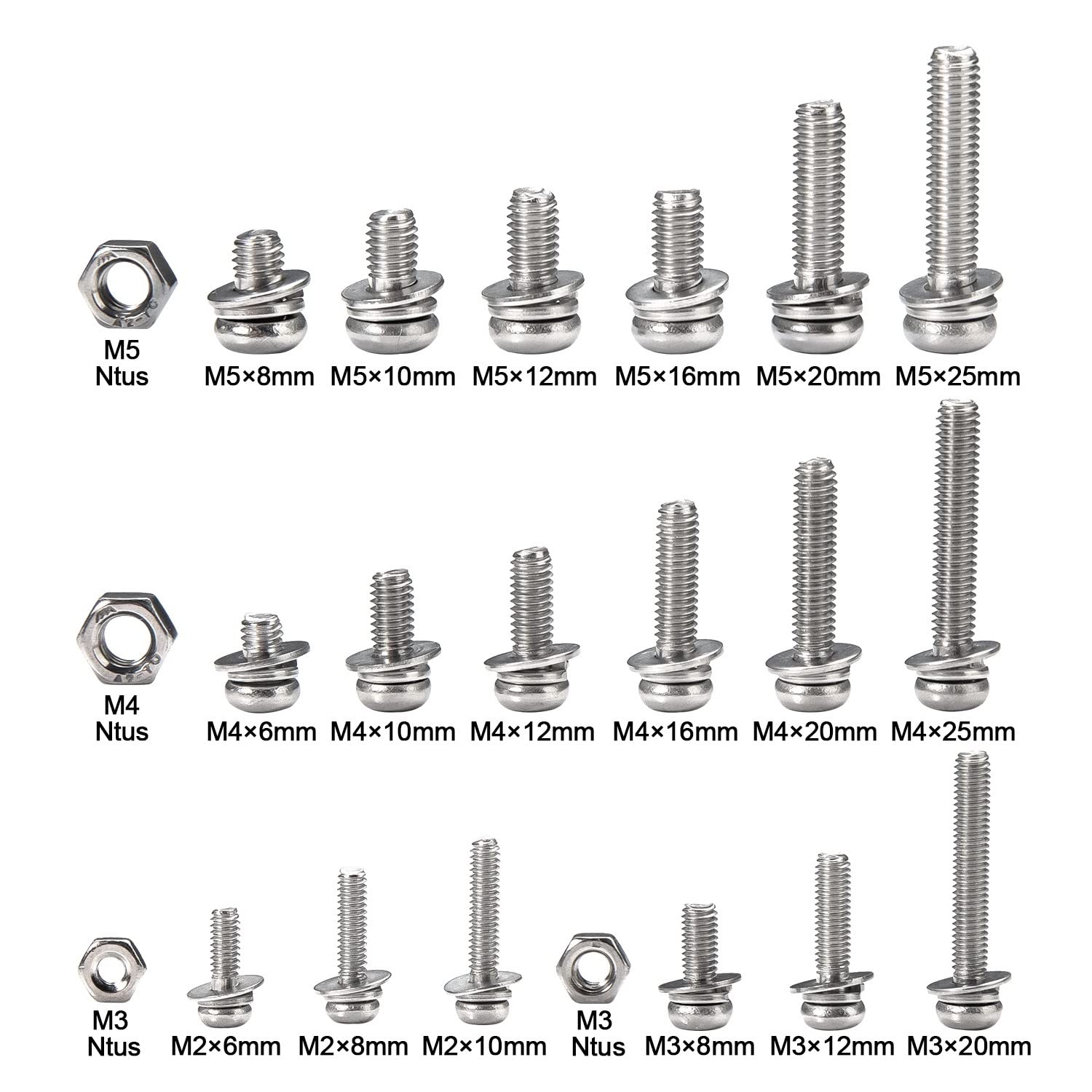 78 0pcs m2 m3 m4 m5 Tornillos de Cabeza Redonda de la sartén Phillips colocado con Arandelas de Bloqueo Plano de Tuerca Tornillos de máquina Kit de Surtido