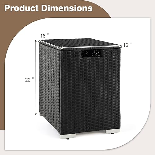 Miniatura 4 de Tangkula Patiojoy - Mesa para tanque de propano para exteriores, mesa escondida de mimbre para fogatas de gas, caja de almacenamiento de tanque