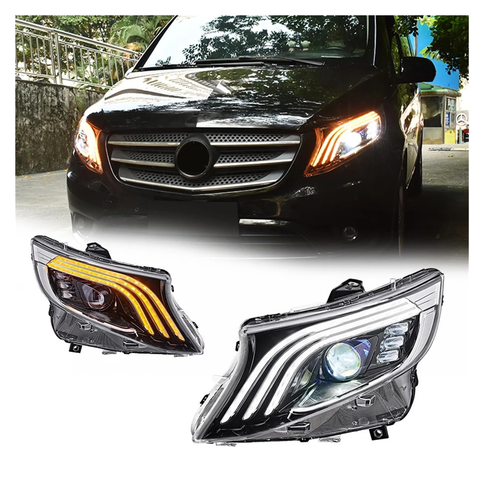 Pasuje do Mer//cedes-Be//nz VITO 16-21 w nowym stylu Led DRL reflektor samochodowy montaż sygnału akcesoria samochodowe zmodyfikowana lampa reflektory LED