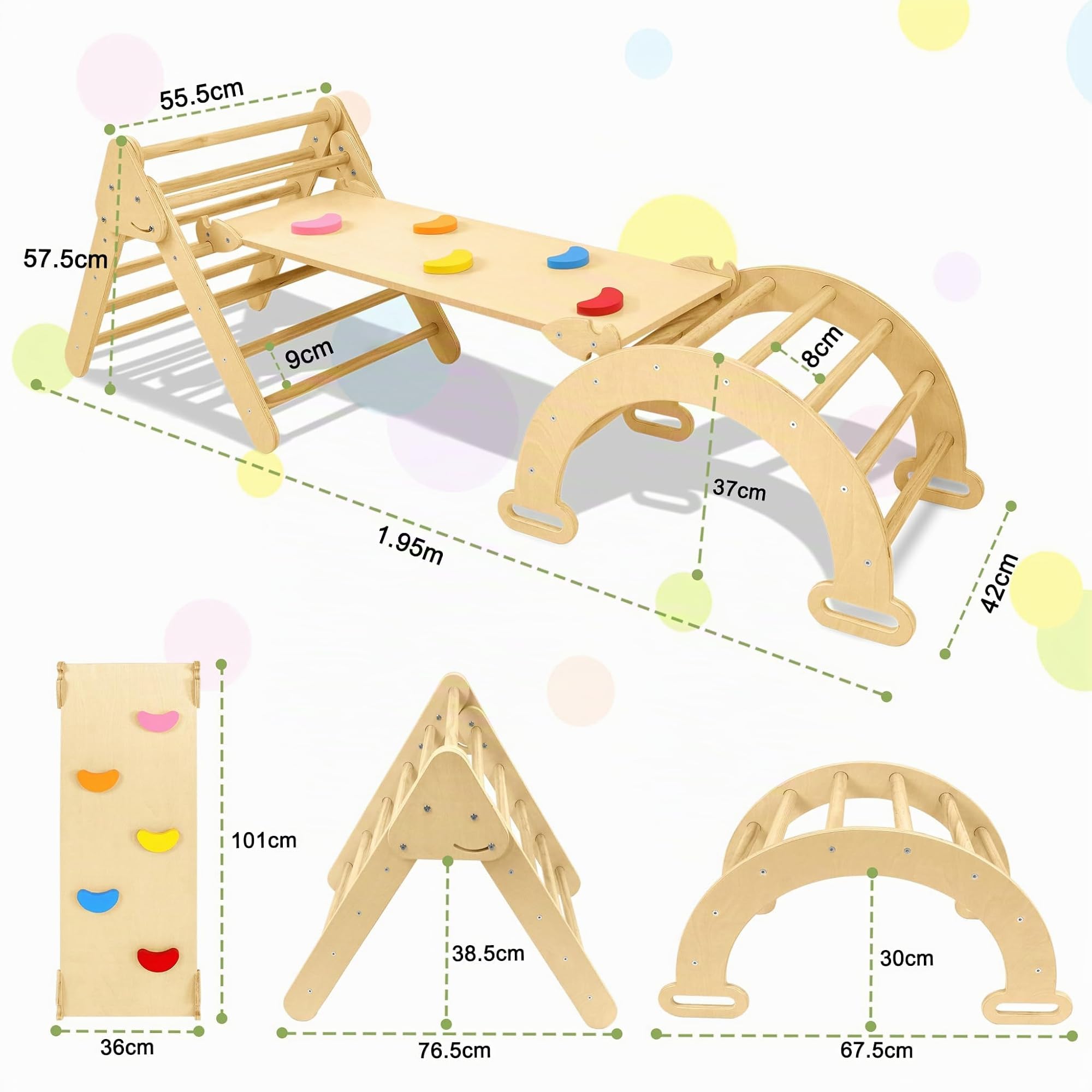 UISEBRT Juego de Estructura de Escalada 3 en 1 para niños, triángulo de Escalada con tobogán, Arco de Escalada y Escalera, Parque Infantil de Madera para Interiores y Exteriores, para