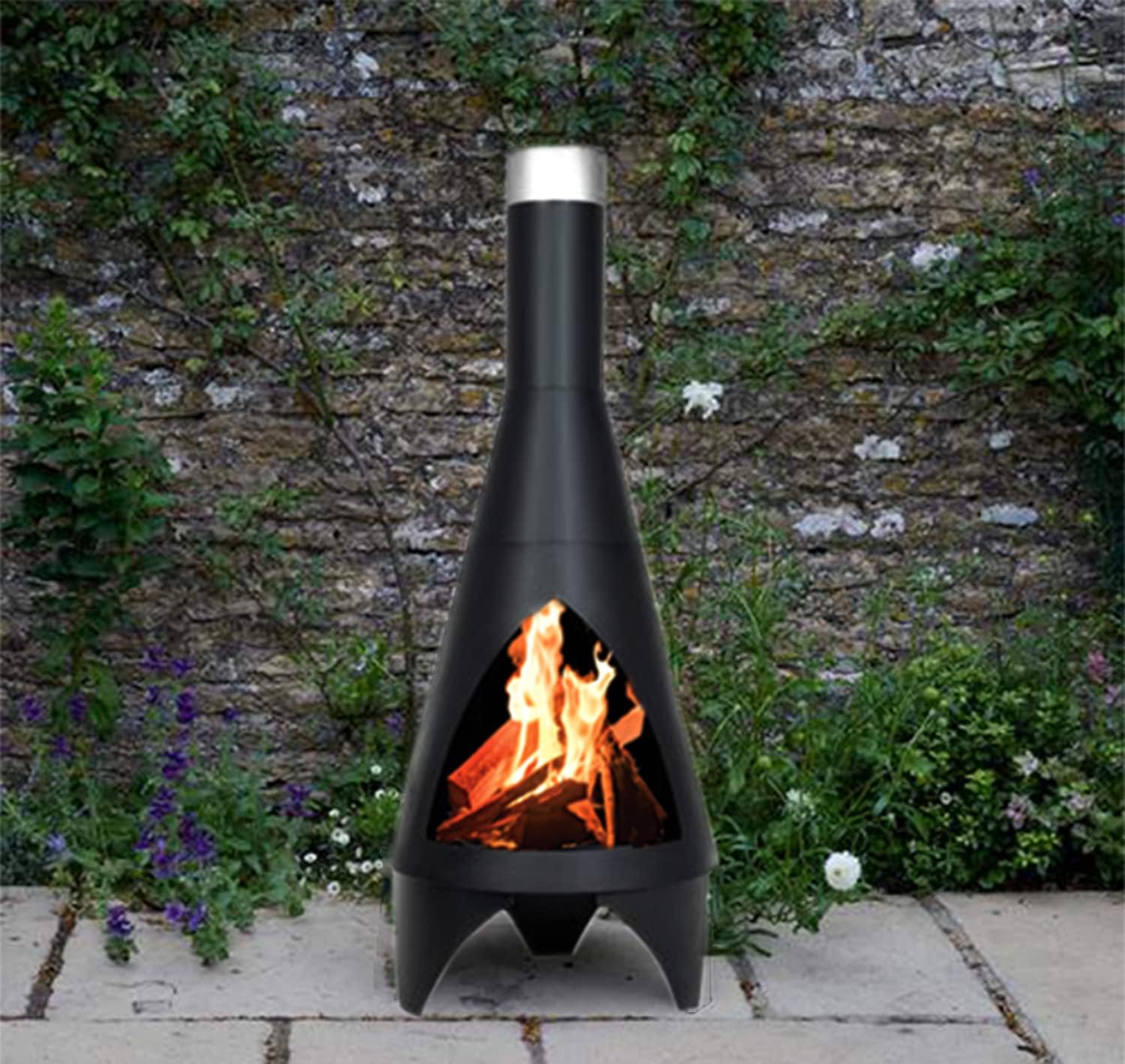 GardenCo Tower Chiminea Log Burner - Modern Outdoor Log Firepit Heater - Tall Chimney Chiminea - Weatherproof Cover