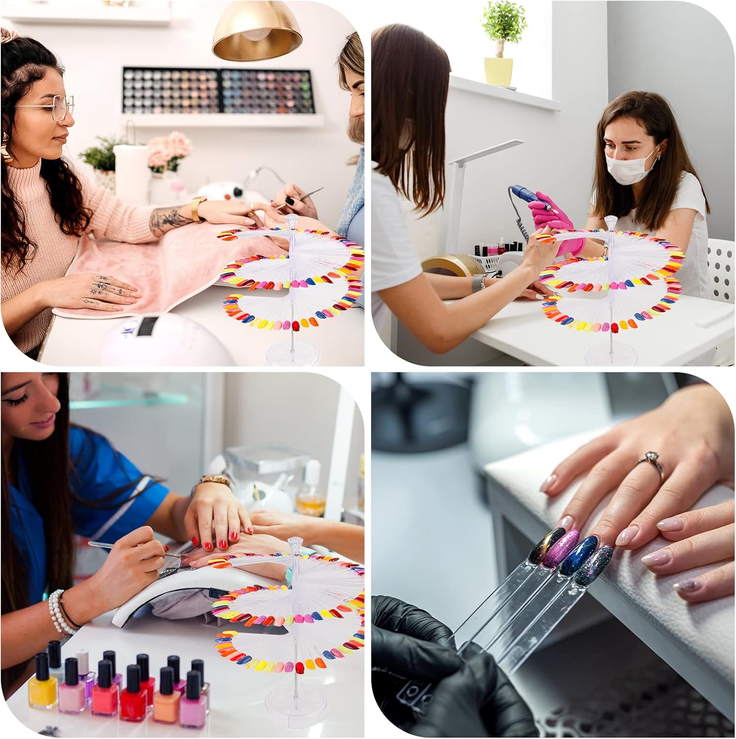 Nail Polish Organizer 2Pcs with 120Pcs Clear Nail Color Swatches Display for Gel Polish Spiral Nail Sample Practice Sticks