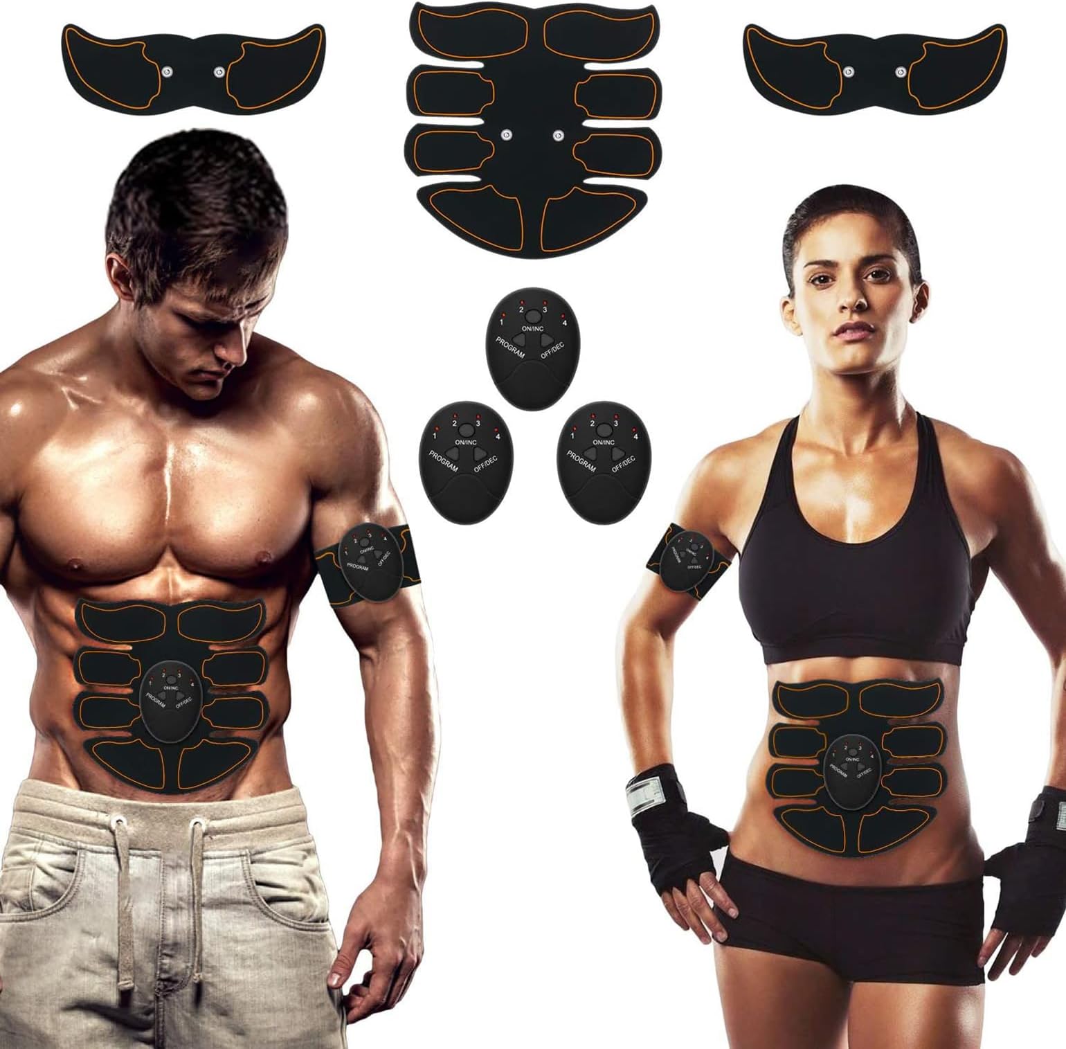 ABS Trainer Muscle Stimulator, EMS Muscle Stimulator with 6 Modes, AAA Battery Powered EMS Abdominal Toning Waist Leg Arm Abs Stimulator for Men Women Home Body Fitness Workout Equipment Portable