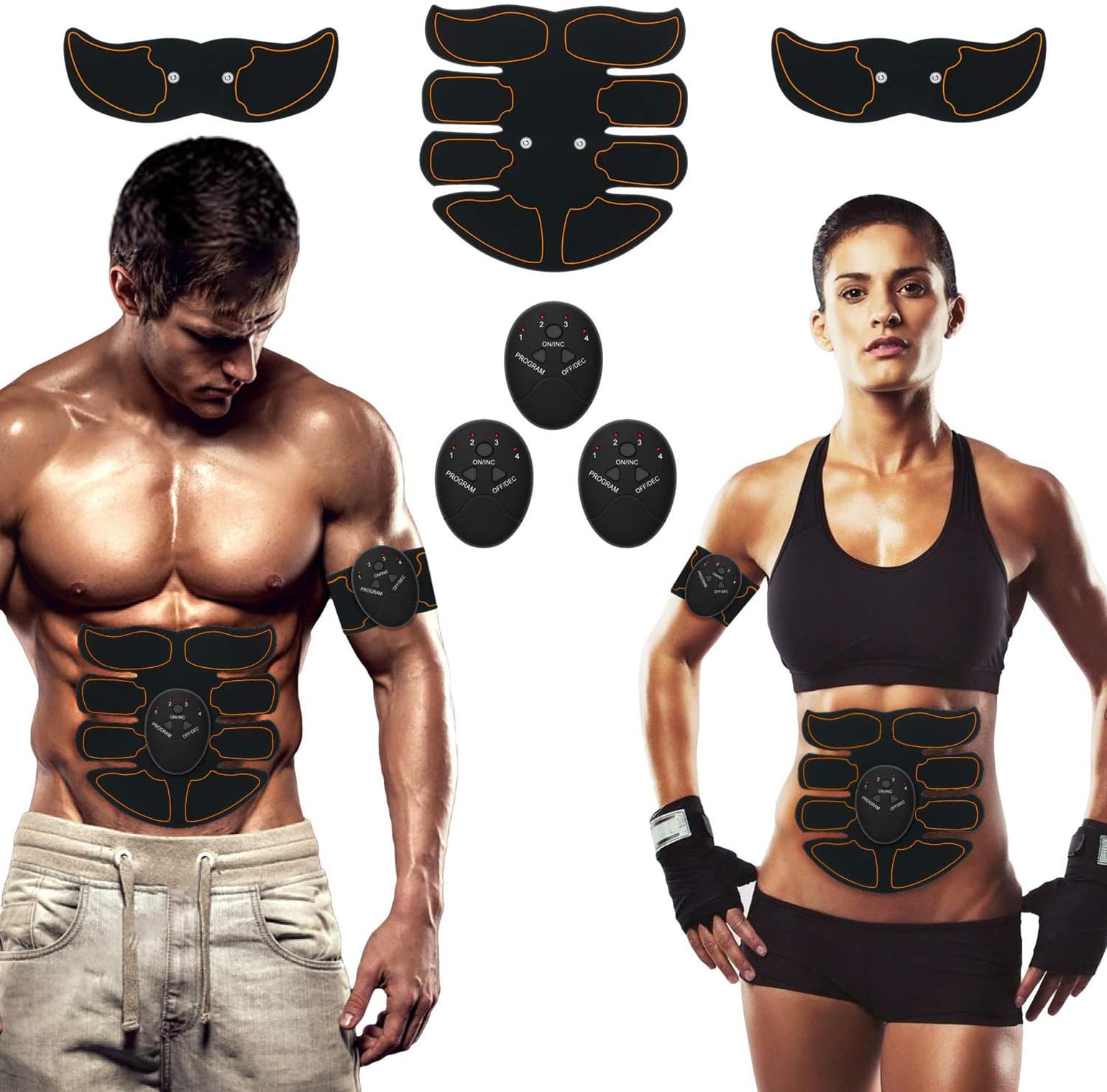 ABS Trainer Muscle Stimulator, EMS Muscle Stimulator with 6 Modes, AAA Battery Powered EMS Abdominal Toning Waist Leg Arm Abs Stimulator for Men Women Home Body Fitness Workout Equipment Portable