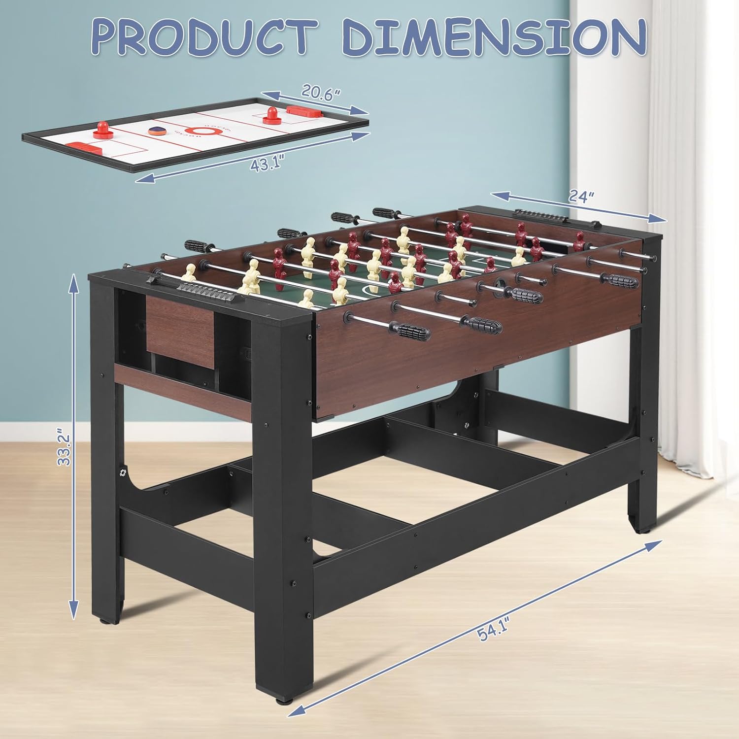 54" 4-in-1 Swivel Multi-Game Table -Combo Game Table Set for Kids, Adults - Indoor and Outdoor Arcade Sports Table - Air Hockey, Billiards, Foosball, Ping Pong for Home, Game Room