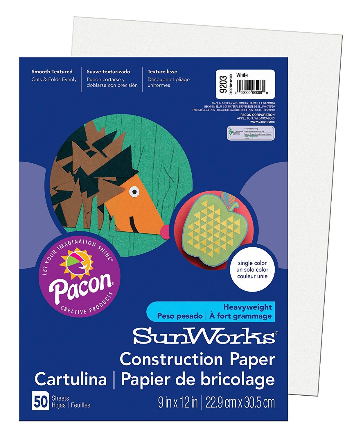 Sunworks 9x12 White 50ct Arts & Crafts Construction Paper Paper Pac9203 Pacon Corporation