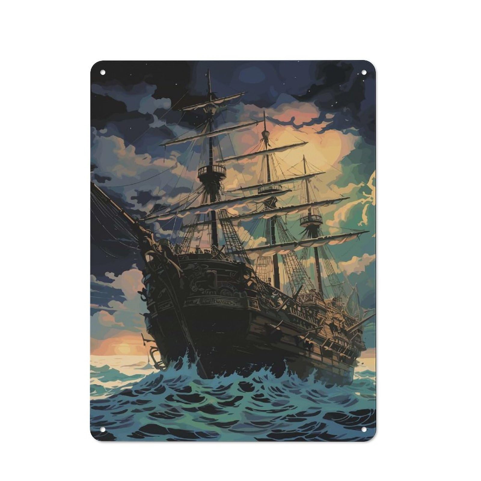 Junmoney Sailing Into The Night 40X30cm Retro Printed Metal Sign With For Workshop Wall, For Vintage Wall Decor Fans, For Themed Room Decoration