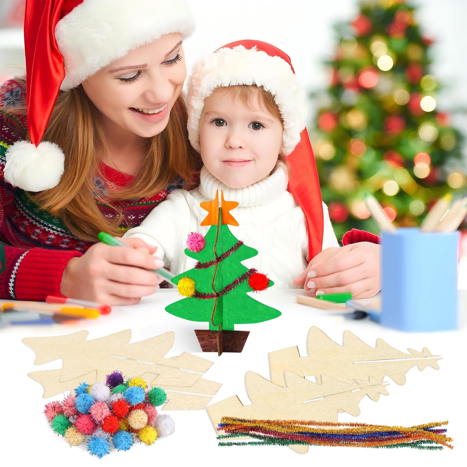 Joyzan 20 Bambole In Legno Vuote A Forma Di Albero Di Natale, Fai-da-te, Per Decorazioni E Pittura, Lavoretti Per Bambini