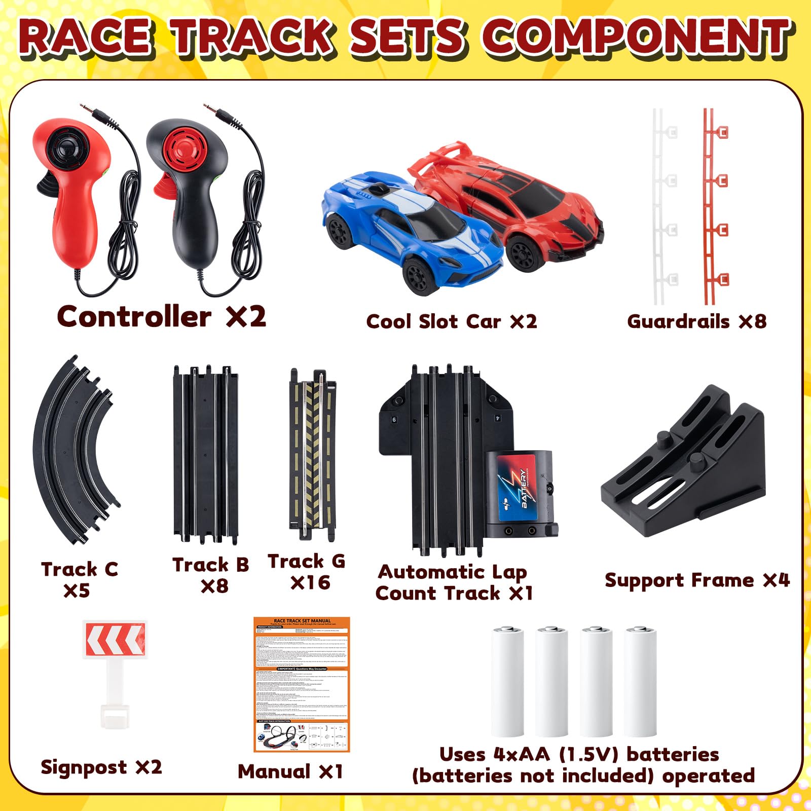 Race Track Toy Sets for Kids - Battery High-Speed 1:64 Scale Dual Slot Car Track Toys with 2 Controllers & 2 Slot Cars - Birthday Gifts for Boys Girls Children Age 3 4 5 6 7 8 9 10 11 12 Years Old