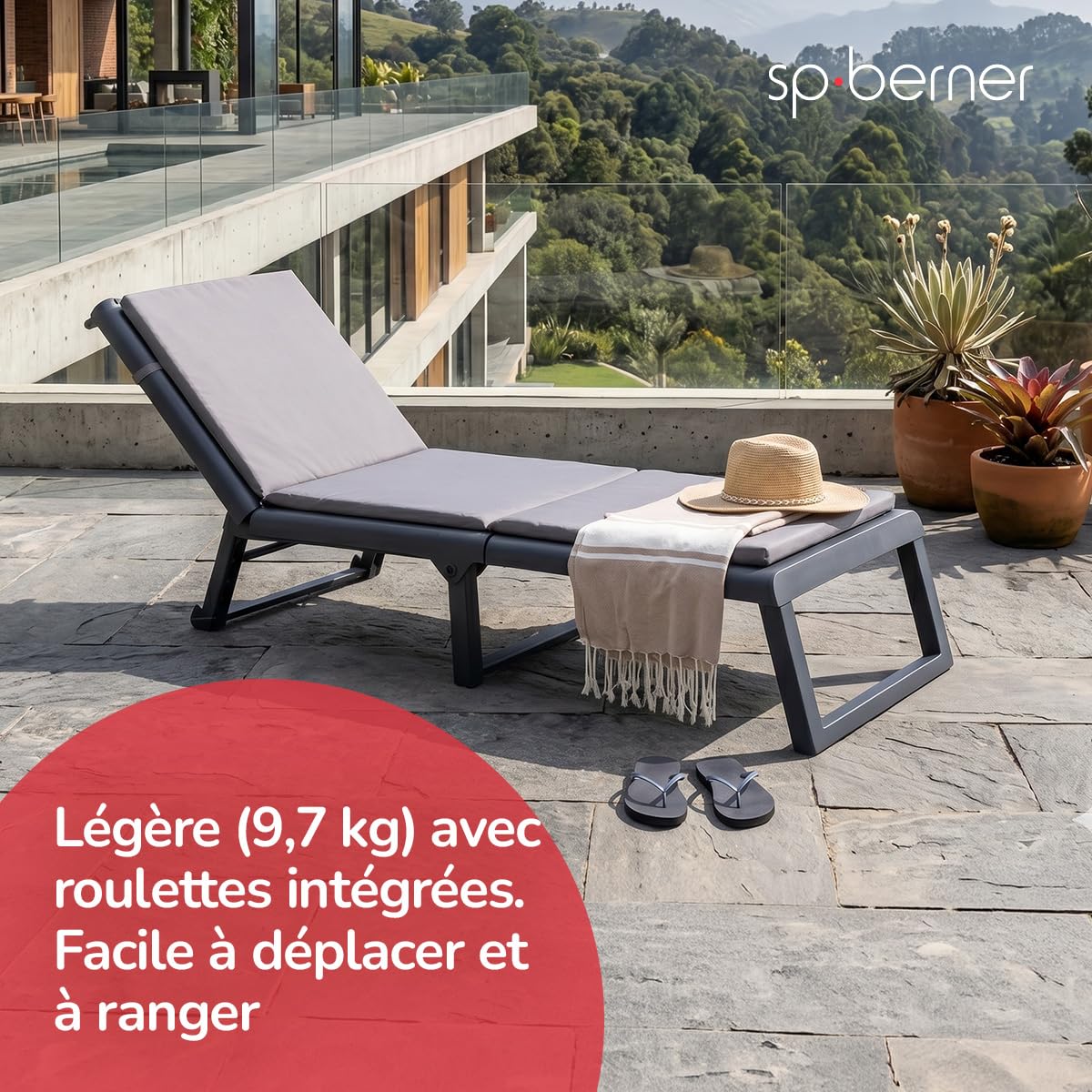Shaf - Bain de Soleil Dream Garden -Bain de Soleil inclinable d'extérieur à roulettes -Résine résistante aux UV - Pliable et Multipositions -Idéal pour la Piscine, la terrasse et Le Patio -Anthracite