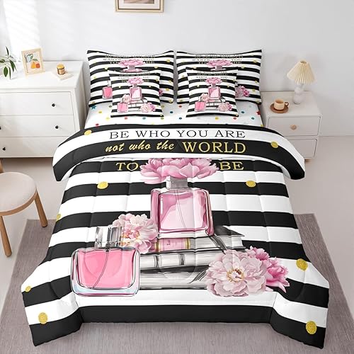 Erosebridal Pink Floral Comforter Set with Sheets King for Girls Girly Cute Mode