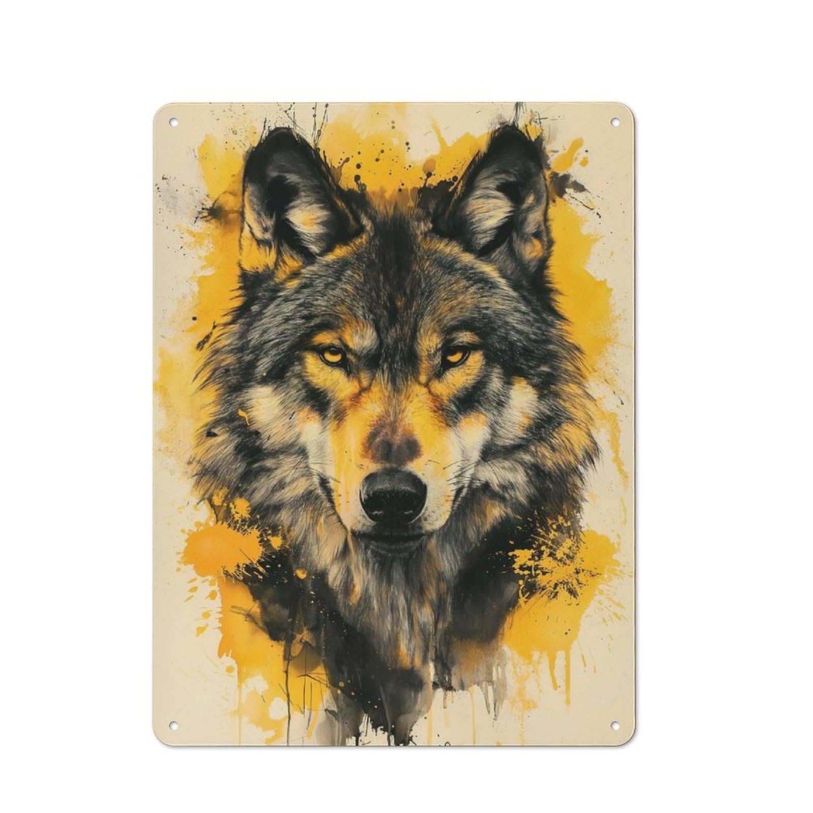 Junmoney Black Wolf Painting Clean Industrial Decorative Metal Plaque 40X30cm, Loft Wall Plaque For Modern Home, Workshop, Office Or Cafe