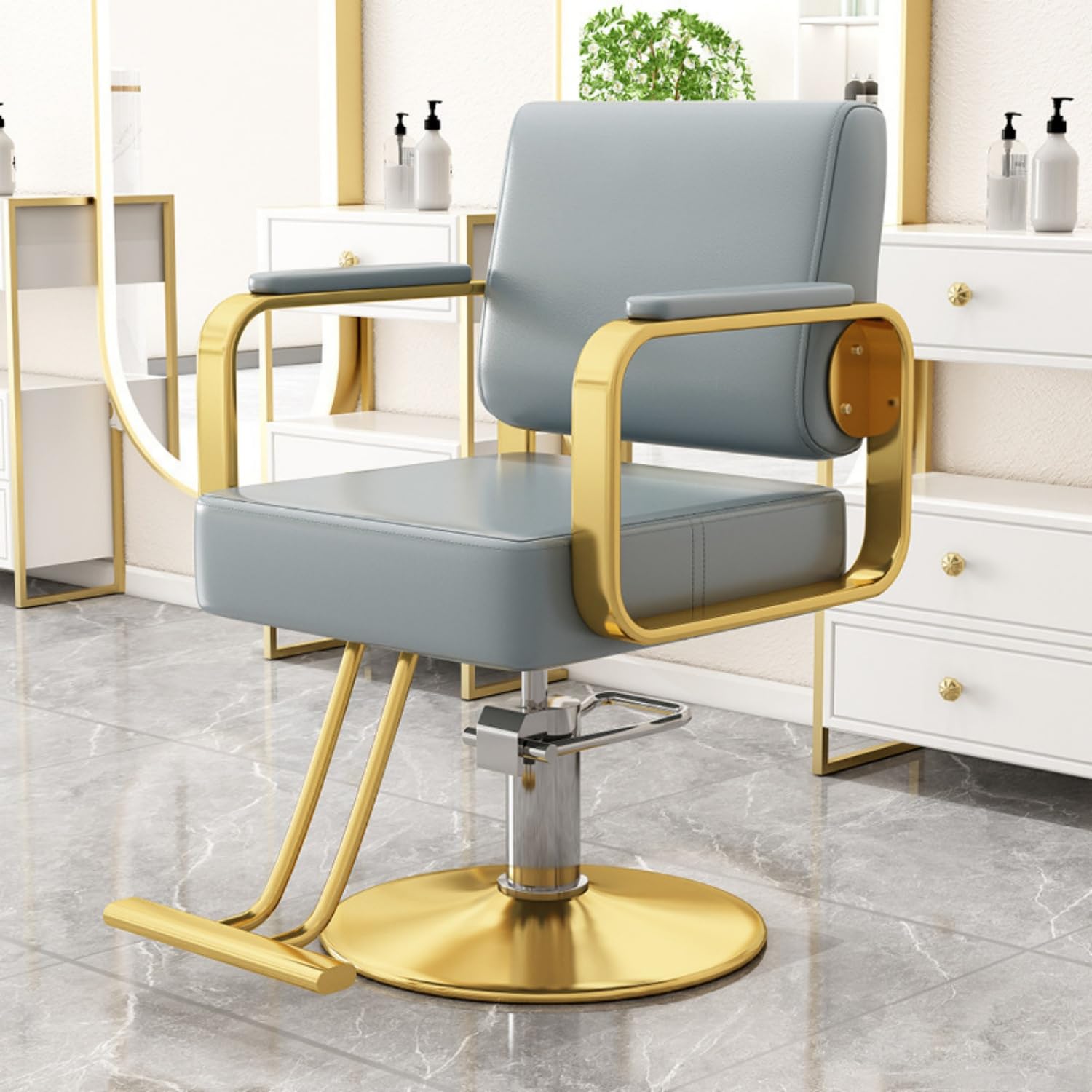 Poltrona da parrucchiere per spa e saloni di bellezza, seduta extra larga, struttura robusta, altezza regolabile, girevole a 360°, B001