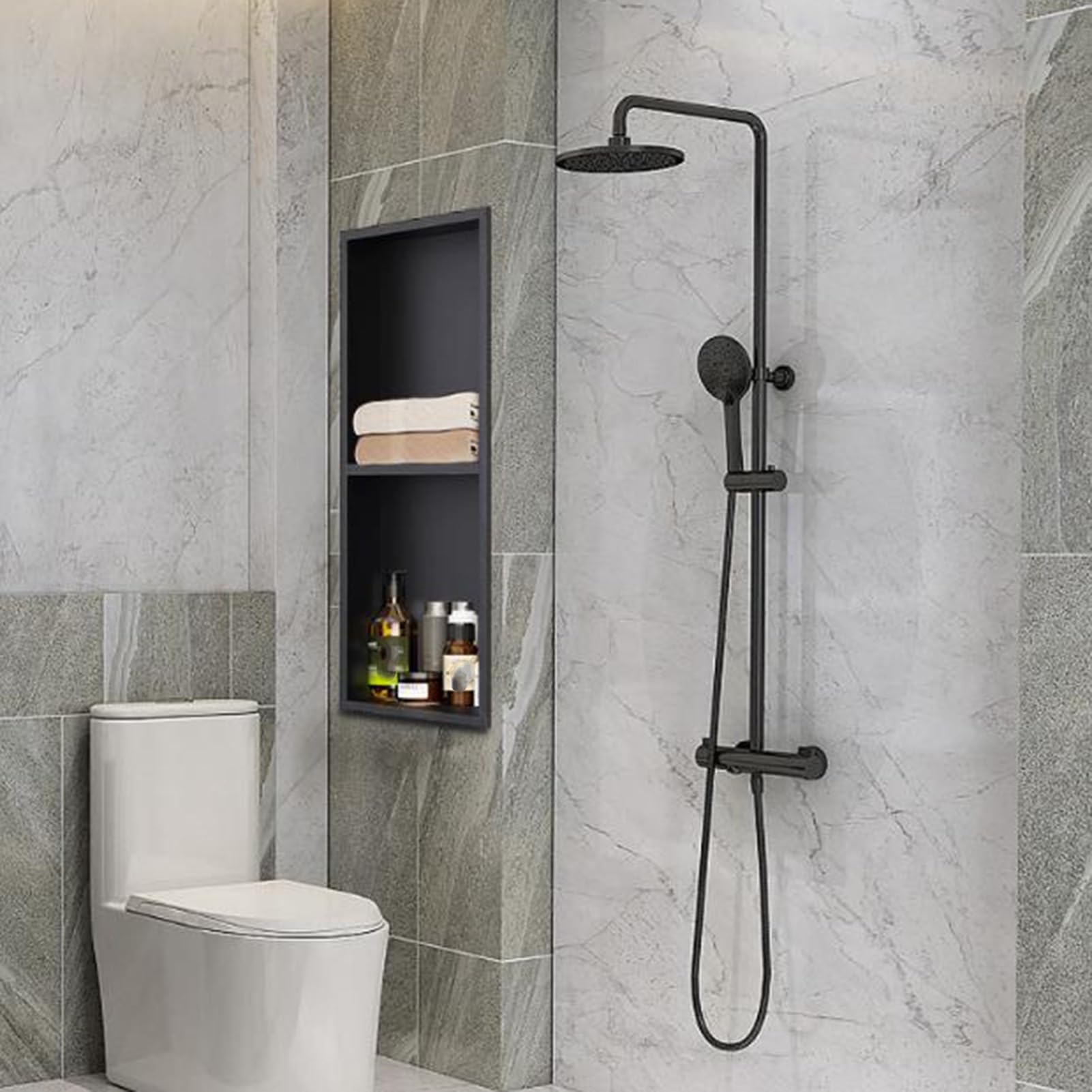 Stauraum im Badezimmer, Edelstahl-Duschnische, Wand-Organizer, Regal, Badezimmer, Küche, mehrere Größen(68x27x23cm)