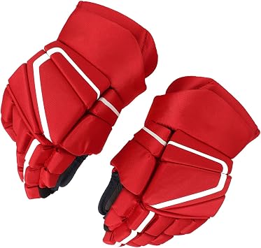 gernie Red Ice Hockey Gloves, 1 Pair Senior Ice Hockey Gloves, Comfortable Fit, Maximum Protection for Sports