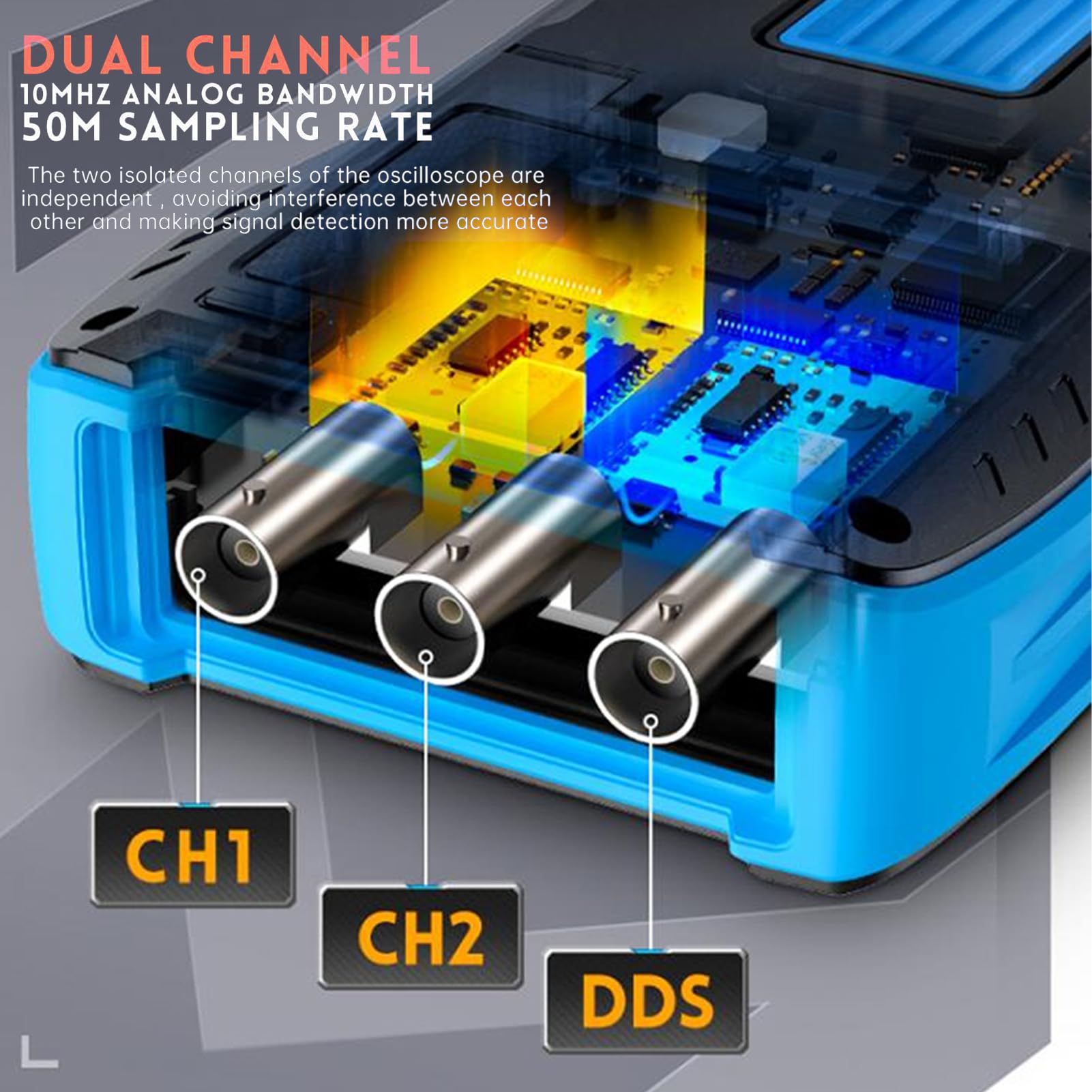 Multímetro de osciloscopio portátil 3 en 1 de doble canal con generador de señal, pantalla LCD HD de 2,8 pulgadas, verdadero valor eficaz de 10.000 recuentos, sonda 10X, batería