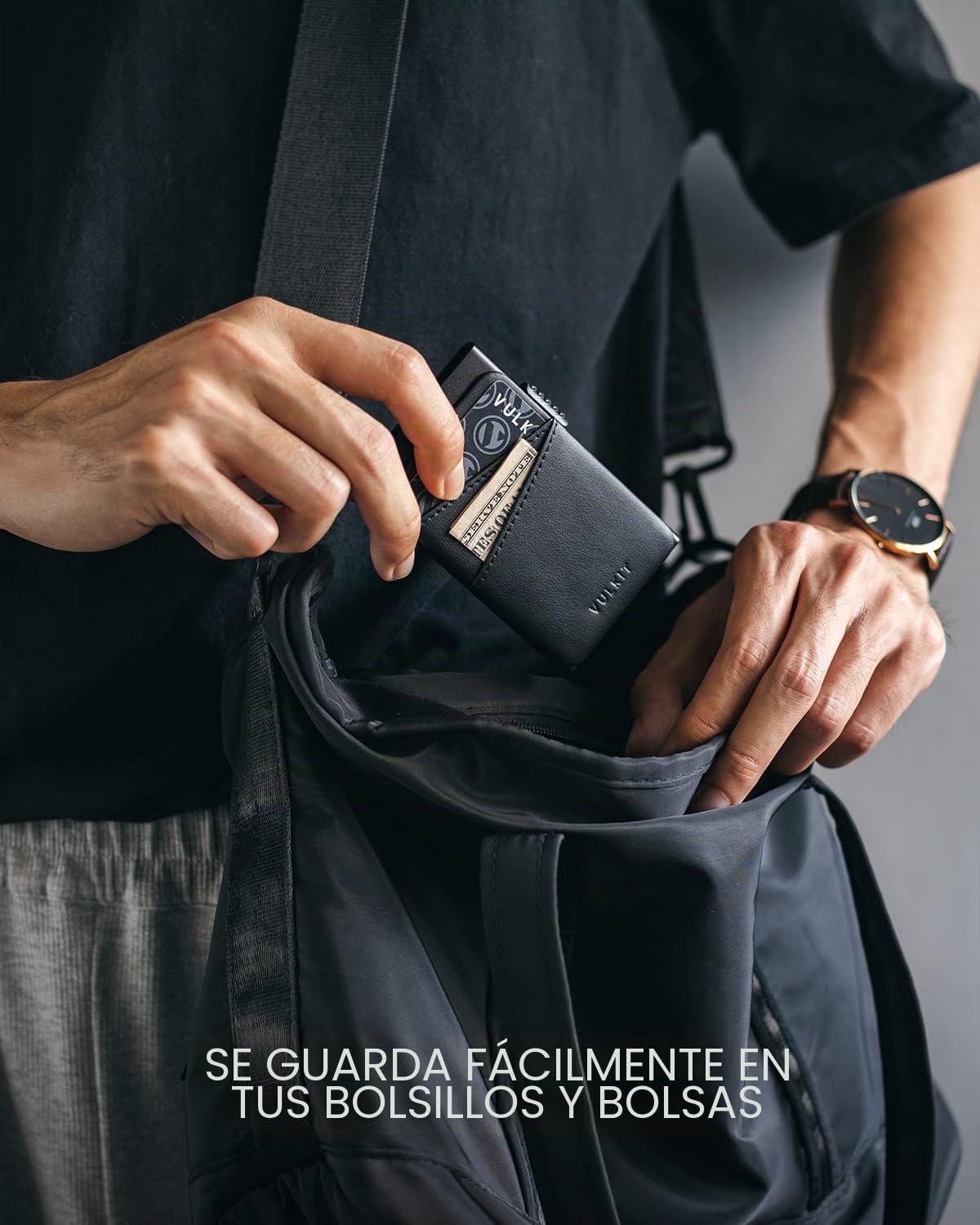 VULKIT Tarjetero Hombre Metalico Automatico con 2 Ranuras de Piel Tarjeteros Pop-up Bloqueo RFID Rigido Tarjeteros Hombre Tarjetas Credito
